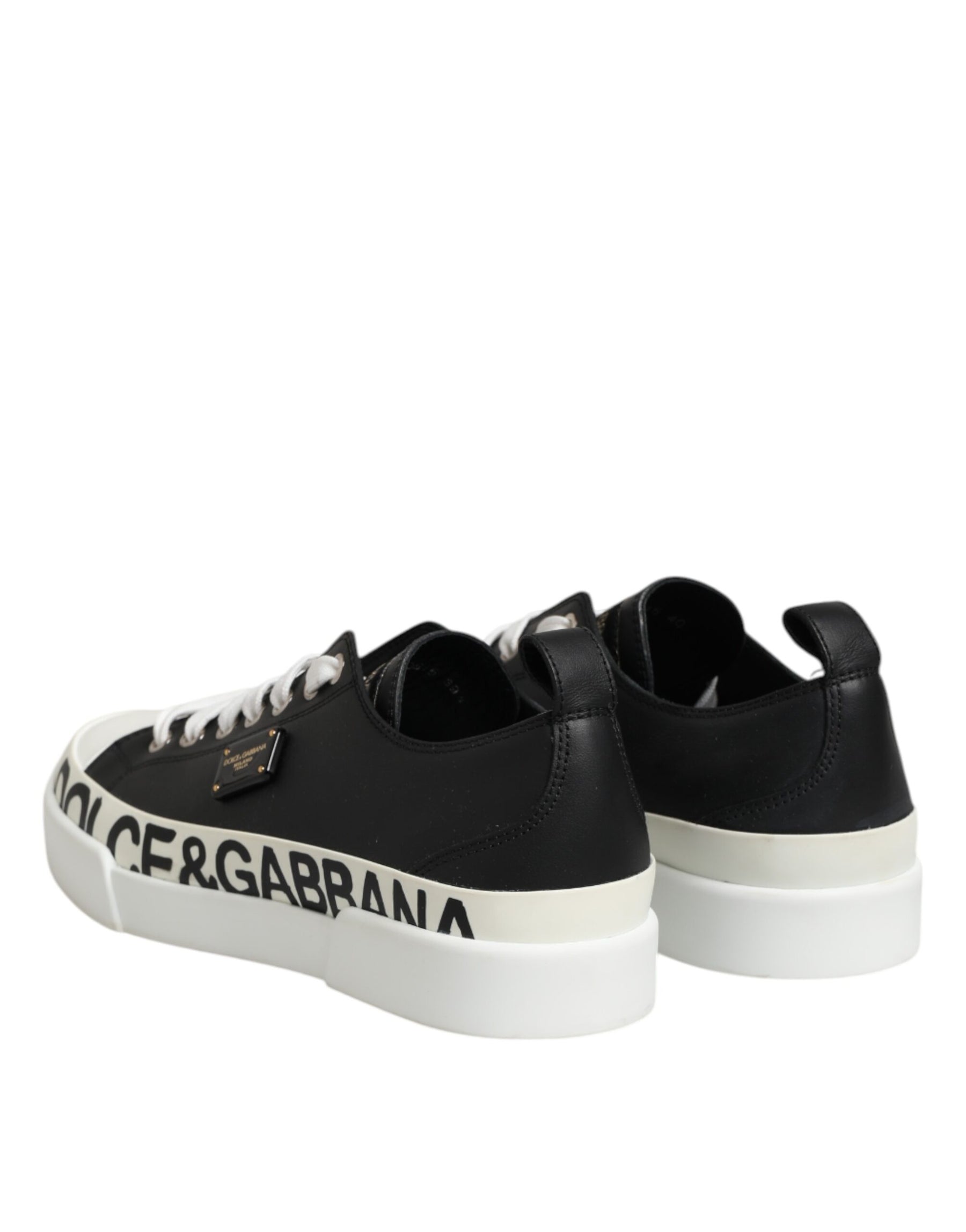 Dolce & Gabbana Black White Leather Low Top Sneakers Shoes | Regal Royce