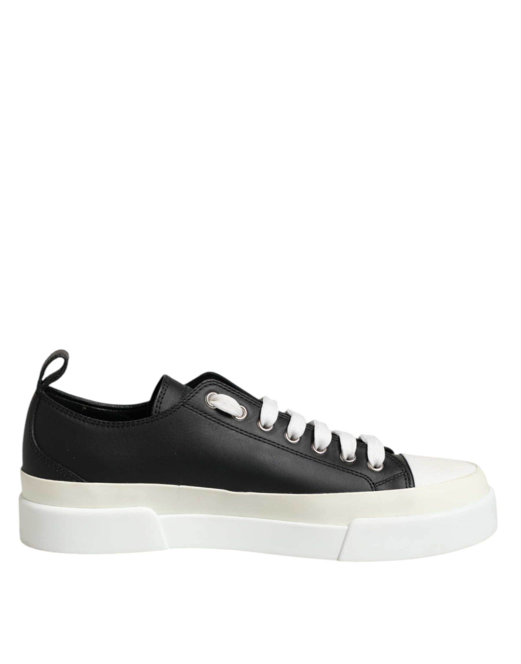 Dolce & Gabbana Black White Leather Low Top Sneakers Shoes | Regal Royce