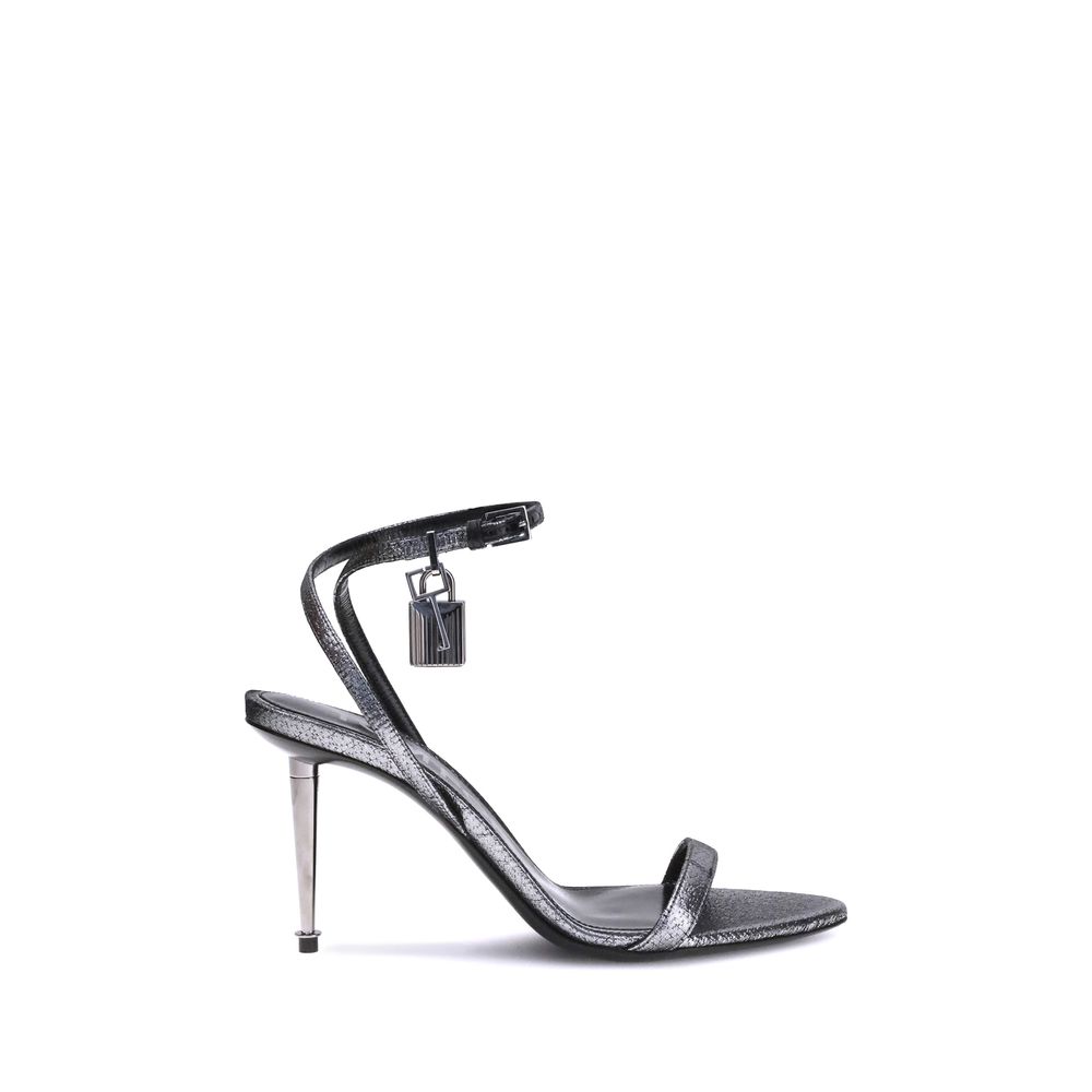 Tom Ford Silver Calf Leather Bos Taurus Stiletto Heel Sandals | Regal Royce