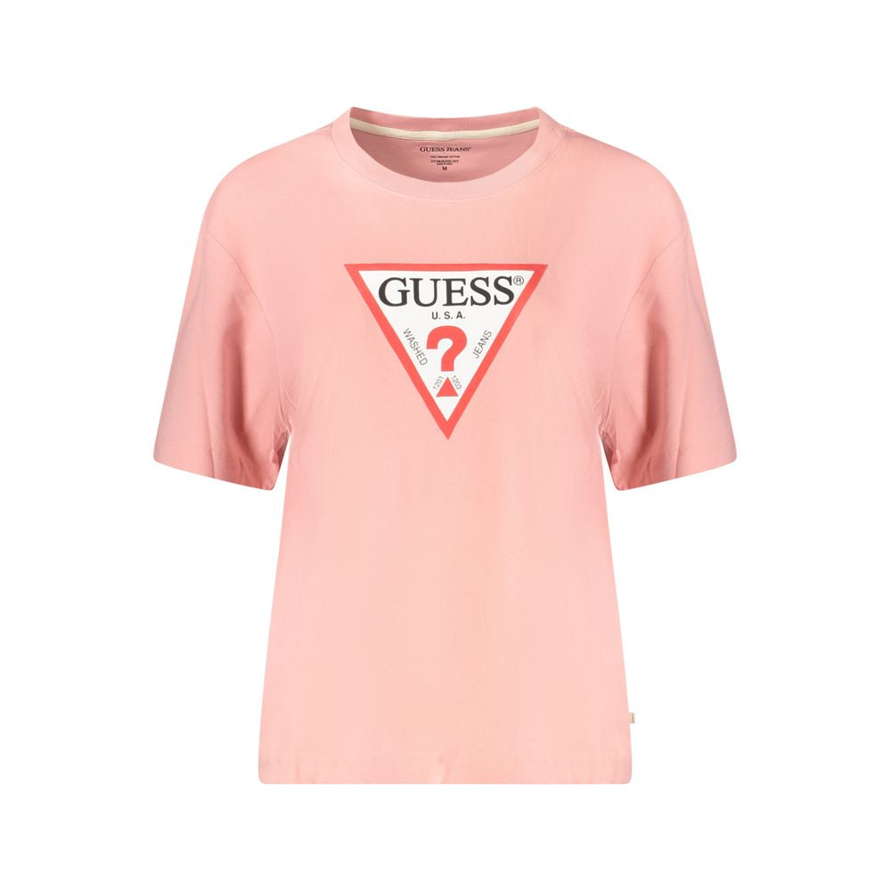Guess Jeans Pink Organic Cotton Women T-Shirt | Regal Royce