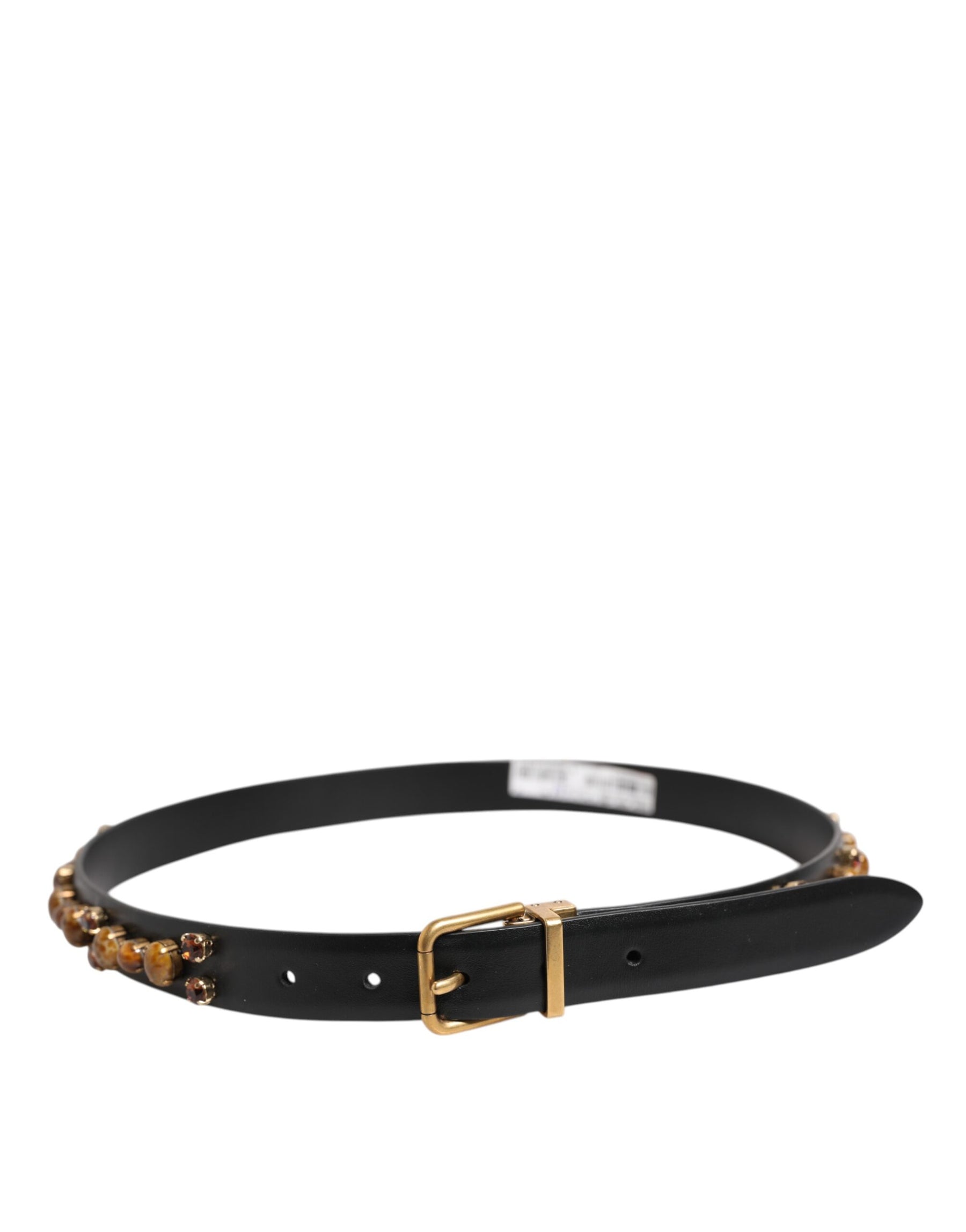 Dolce & Gabbana Black Leather Studded Gold Tone Buckle Belt | Regal Royce