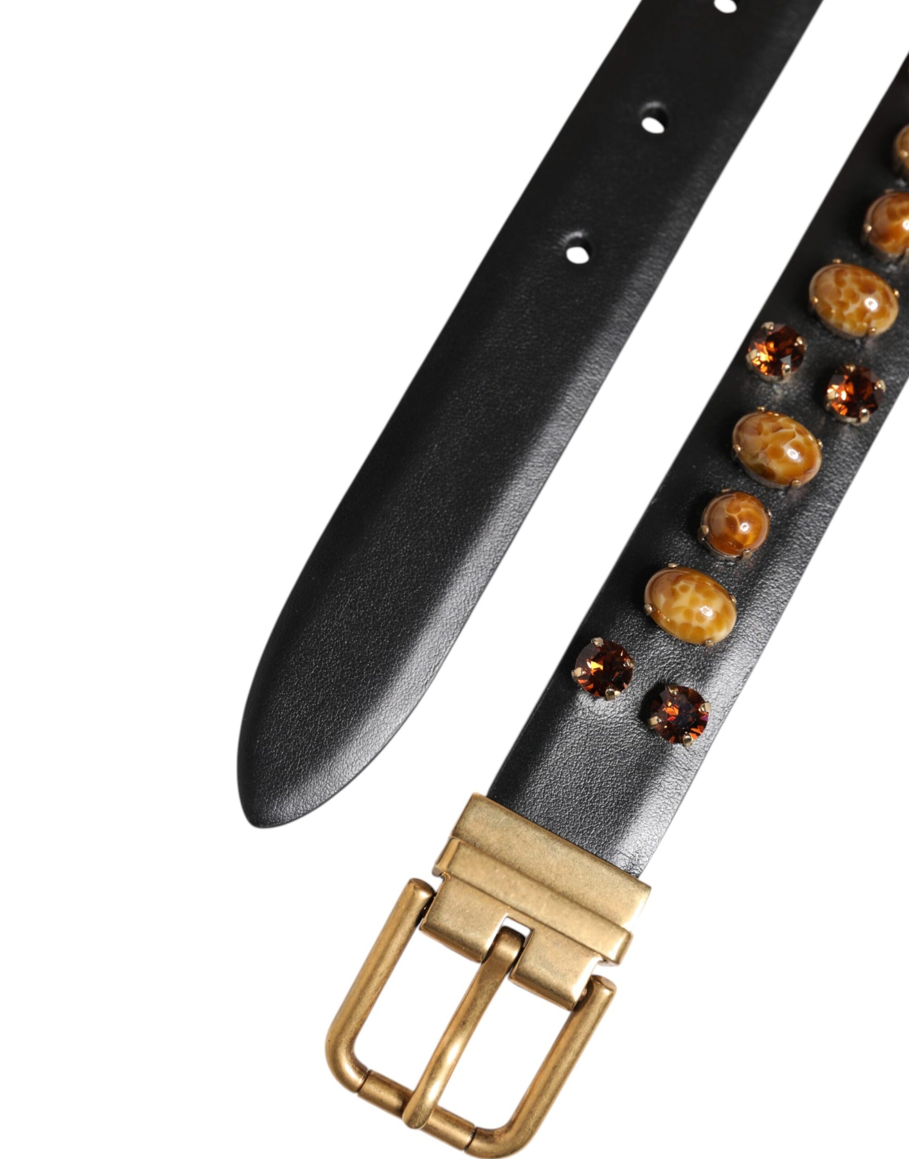 Dolce & Gabbana Black Leather Studded Gold Tone Buckle Belt | Regal Royce