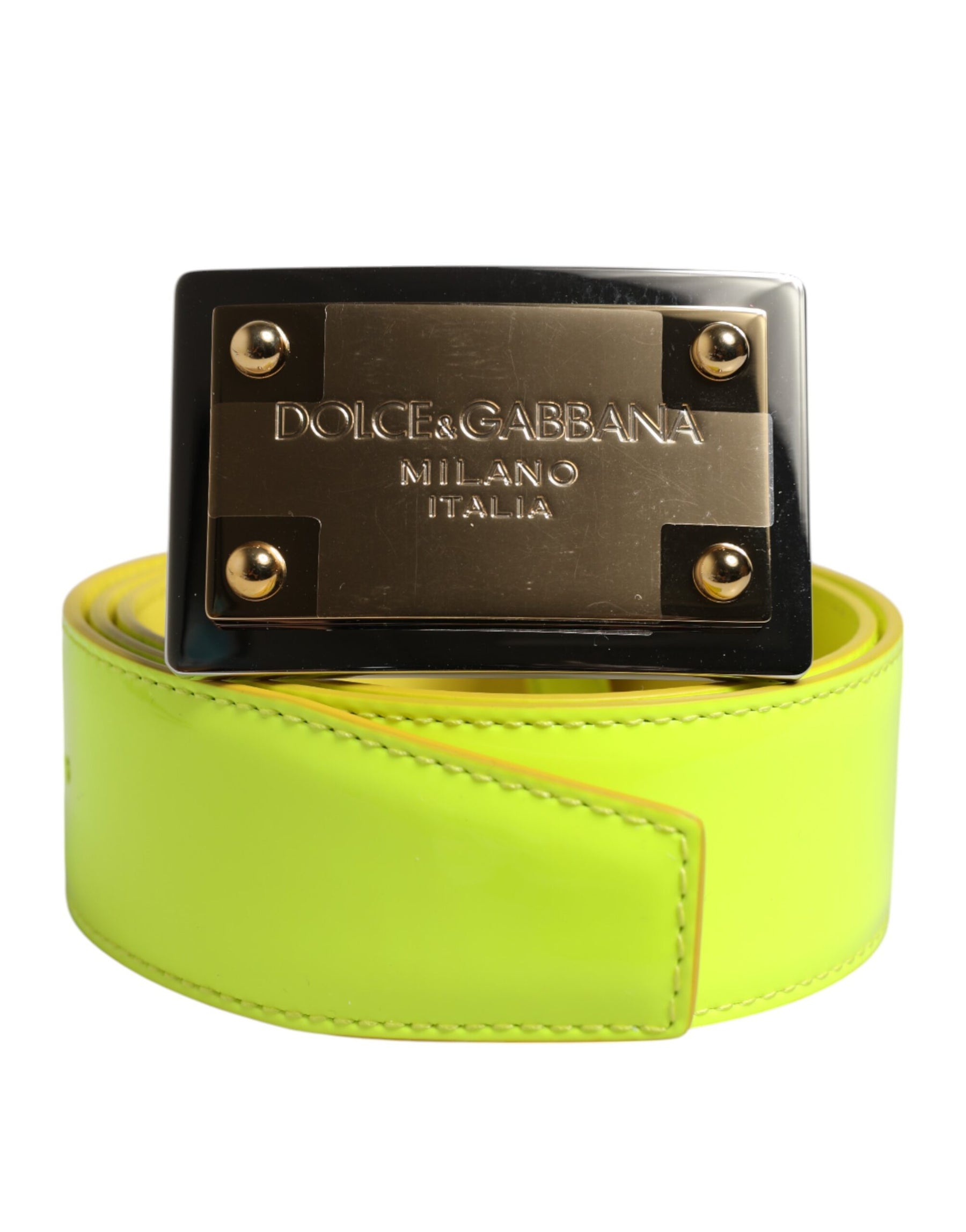 Dolce & Gabbana Yellow Green Classic Metal Logo Buckle Belt | Regal Royce