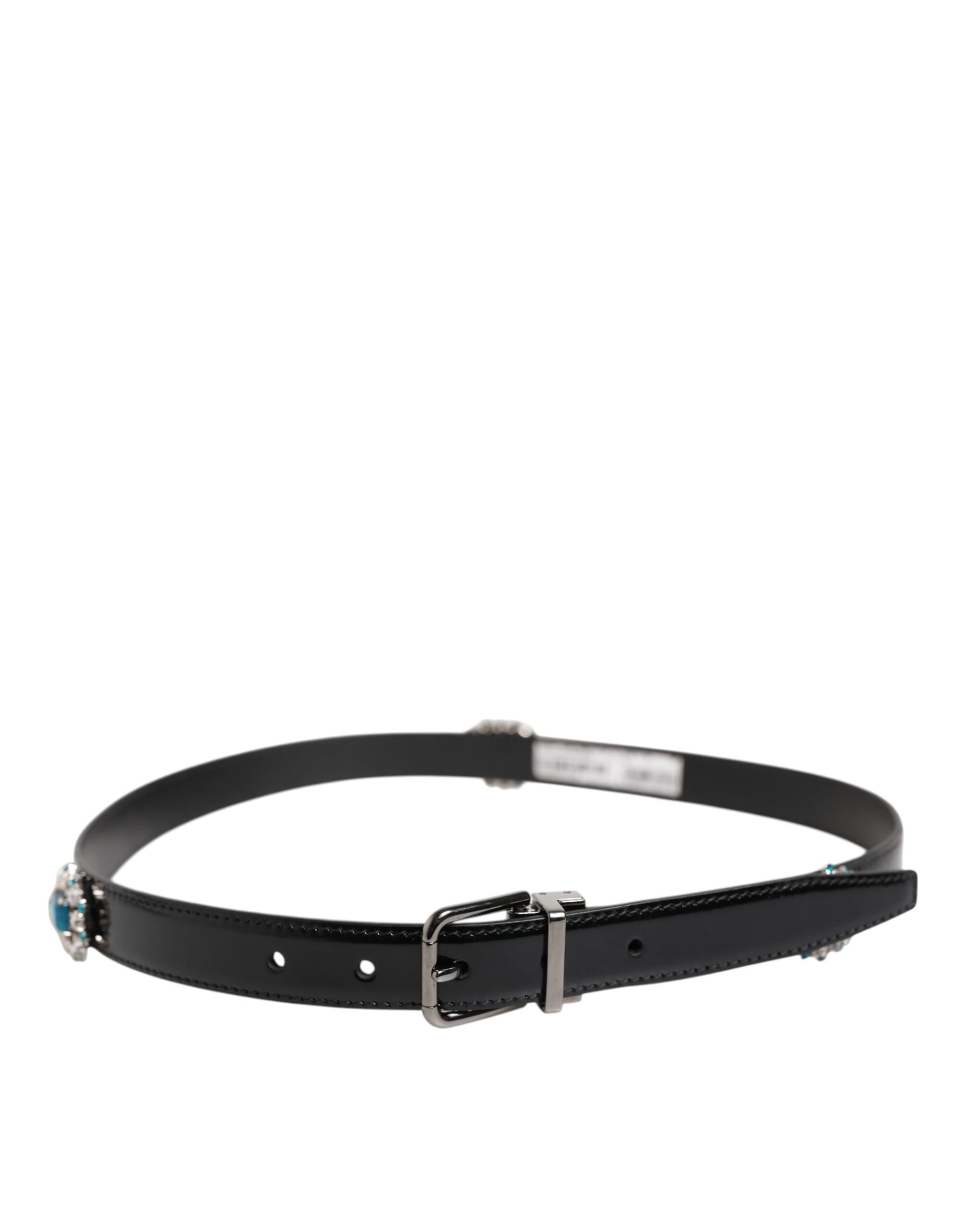 Dolce & Gabbana Black Embellished Metal Logo Buckle Belt | Regal Royce