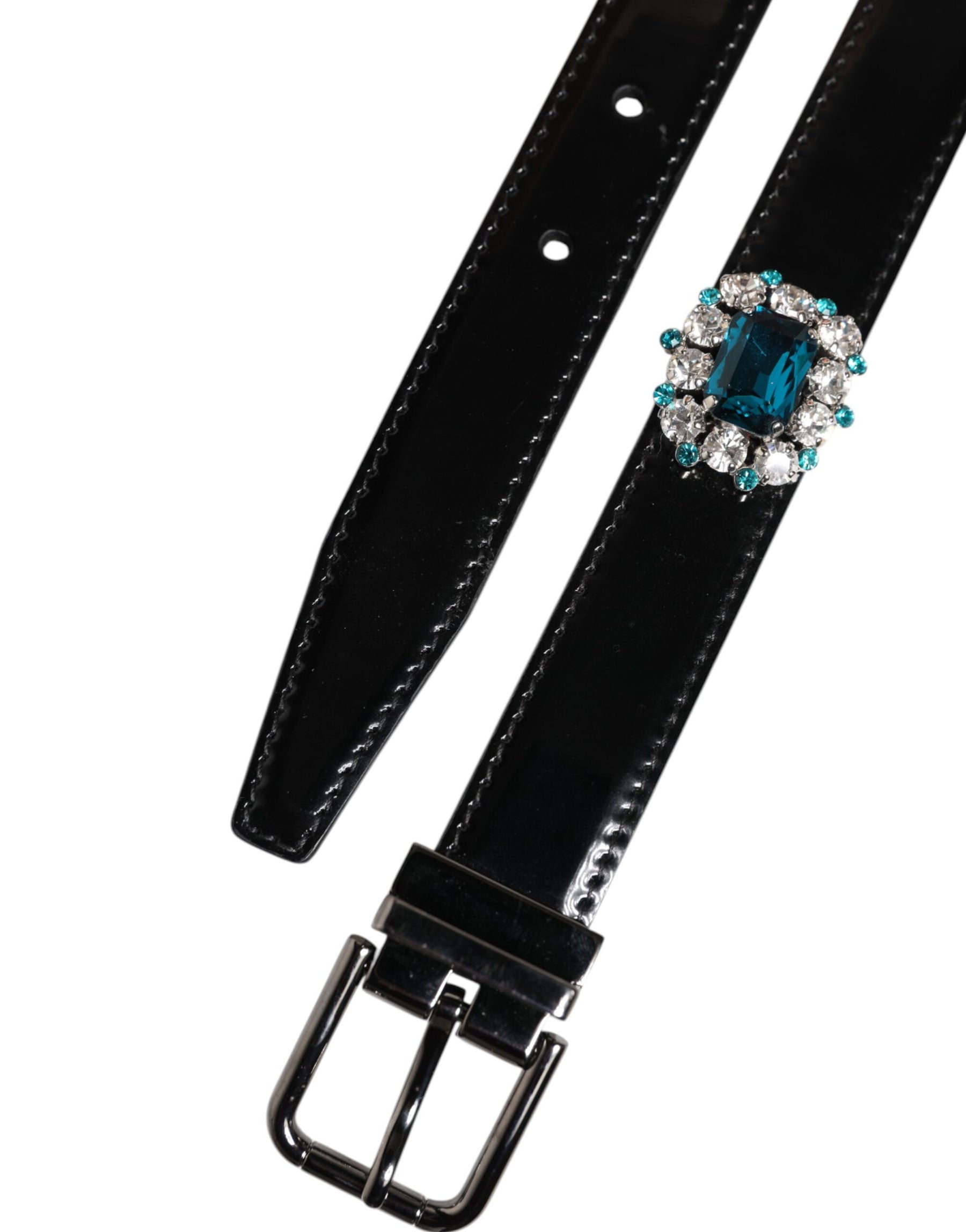 Dolce & Gabbana Black Embellished Metal Logo Buckle Belt | Regal Royce