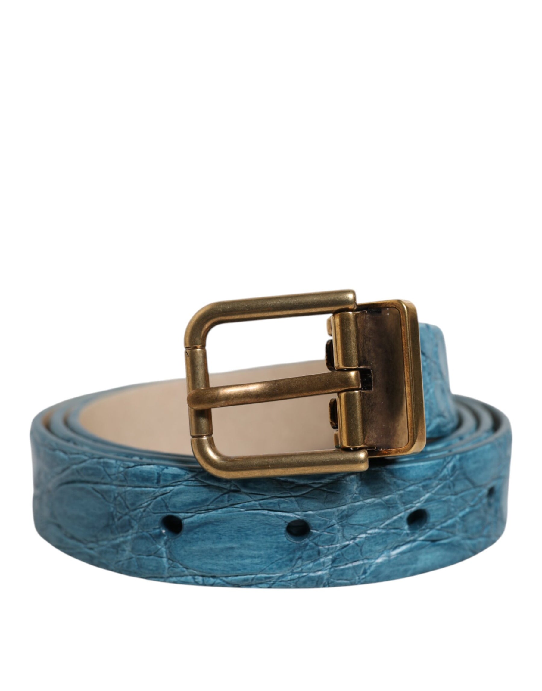 Dolce & Gabbana Blue Leather Classic Gold Metal Buckle Belt | Regal Royce
