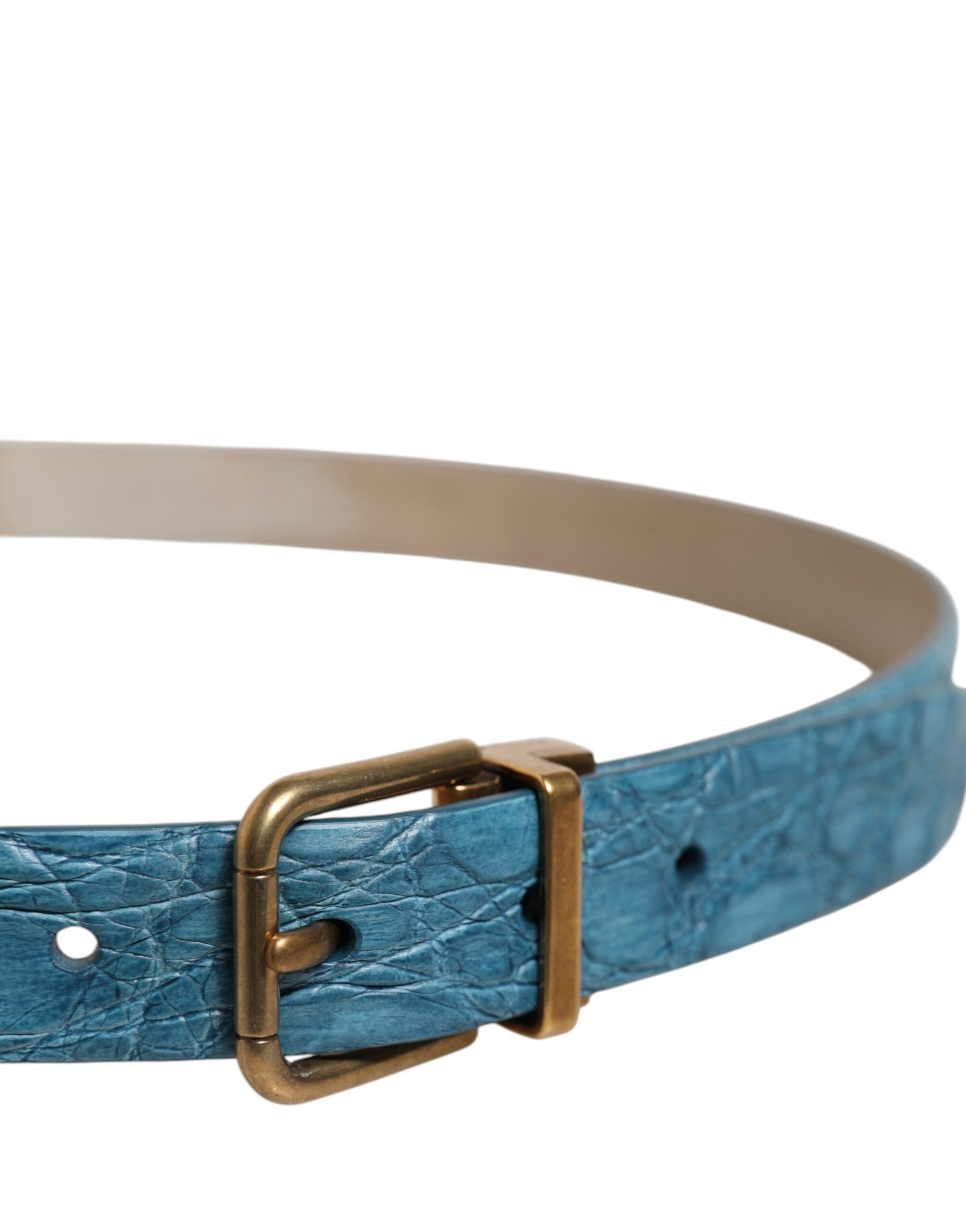 Dolce & Gabbana Blue Leather Classic Gold Metal Buckle Belt | Regal Royce