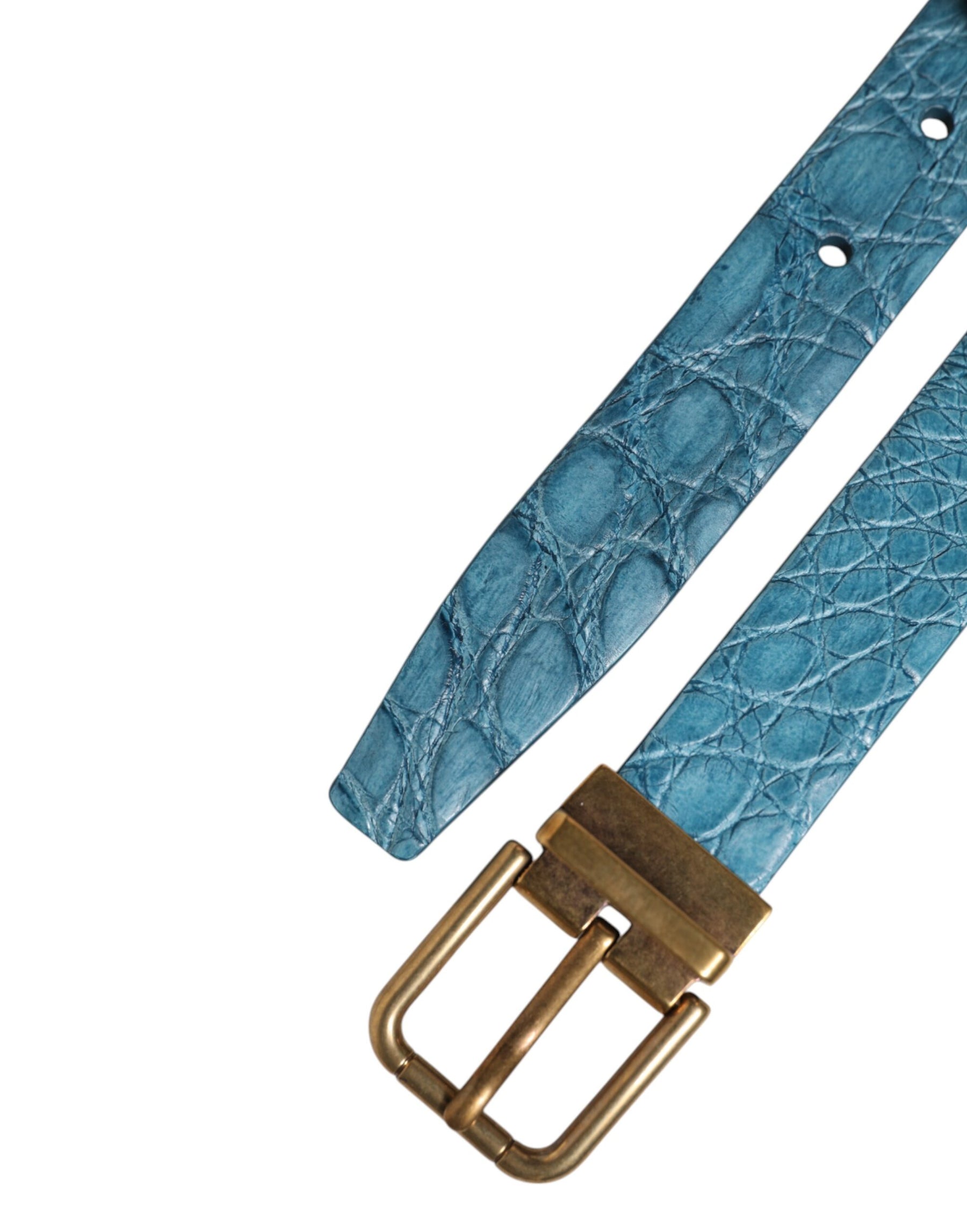 Dolce & Gabbana Blue Leather Classic Gold Metal Buckle Belt | Regal Royce
