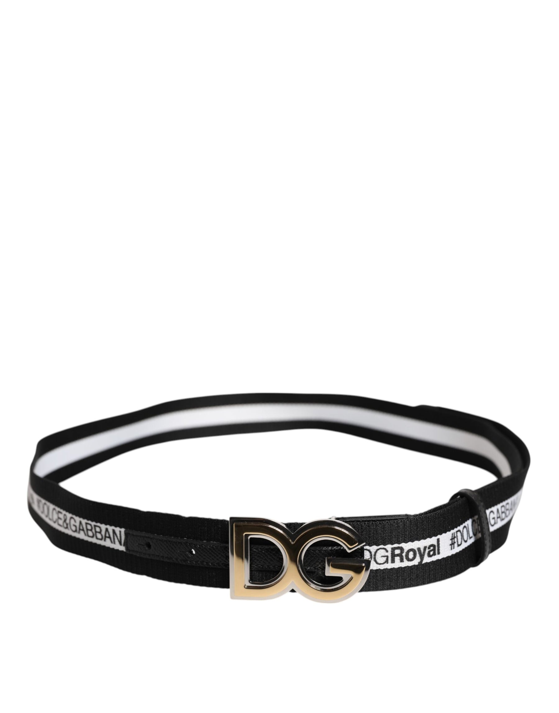 Dolce & Gabbana Black Cotton Metal DG Logo Gold Buckle Belt | Regal Royce
