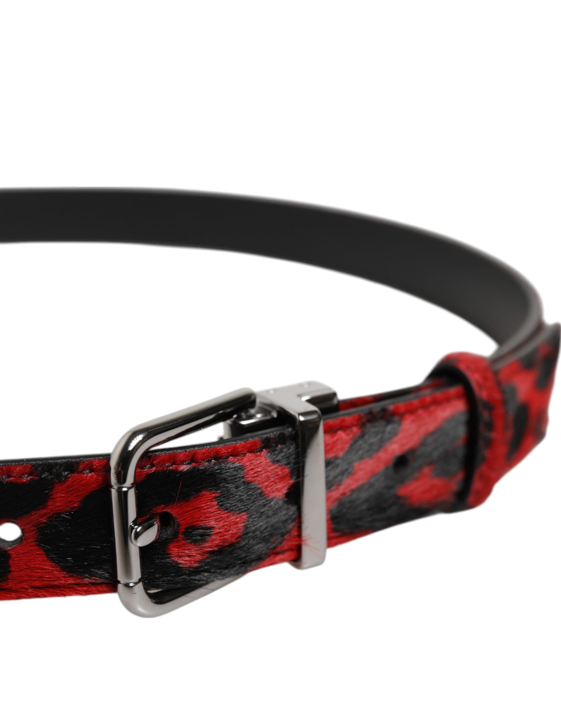 Dolce & Gabbana Black Red Leopard Silver Metal Buckle Belt | Regal Royce