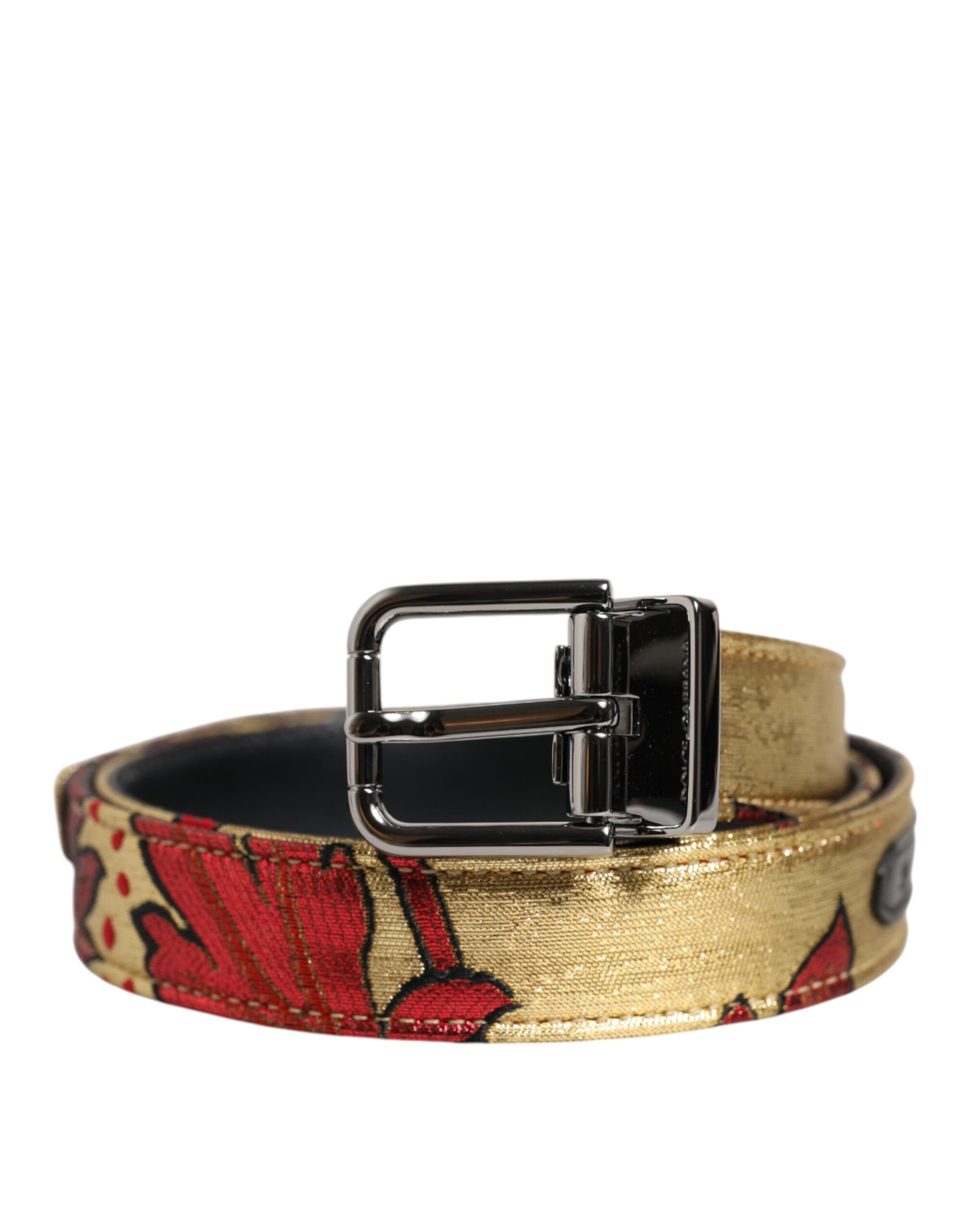 Dolce & Gabbana Gold Floral Jacquard Silver Metal Buckle Belt | Regal Royce