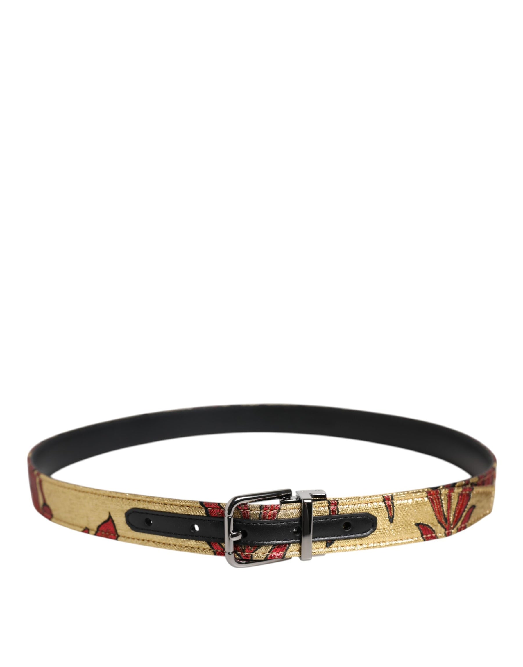 Dolce & Gabbana Gold Floral Jacquard Silver Metal Buckle Belt | Regal Royce