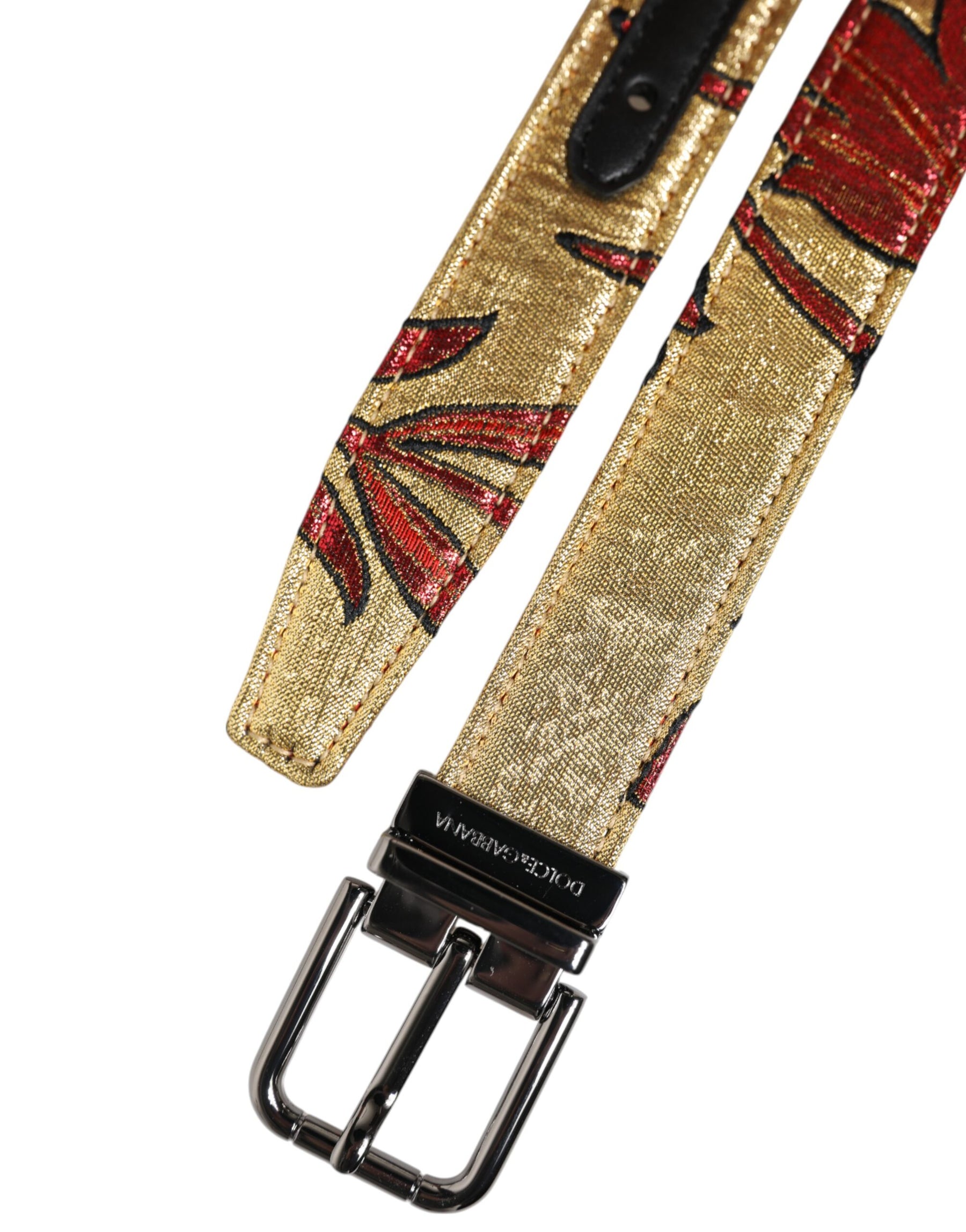 Dolce & Gabbana Gold Floral Jacquard Silver Metal Buckle Belt | Regal Royce