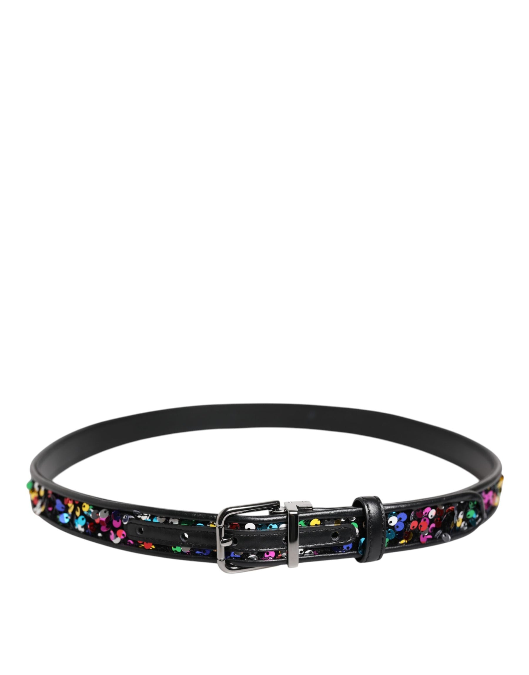 Dolce & Gabbana Black Sequin Embellished Metal Buckle Belt | Regal Royce