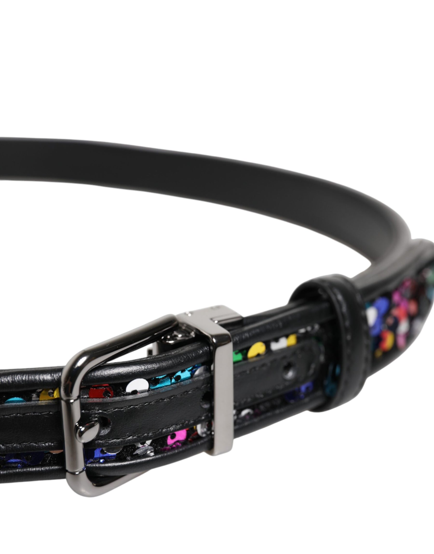 Dolce & Gabbana Black Sequin Embellished Metal Buckle Belt | Regal Royce