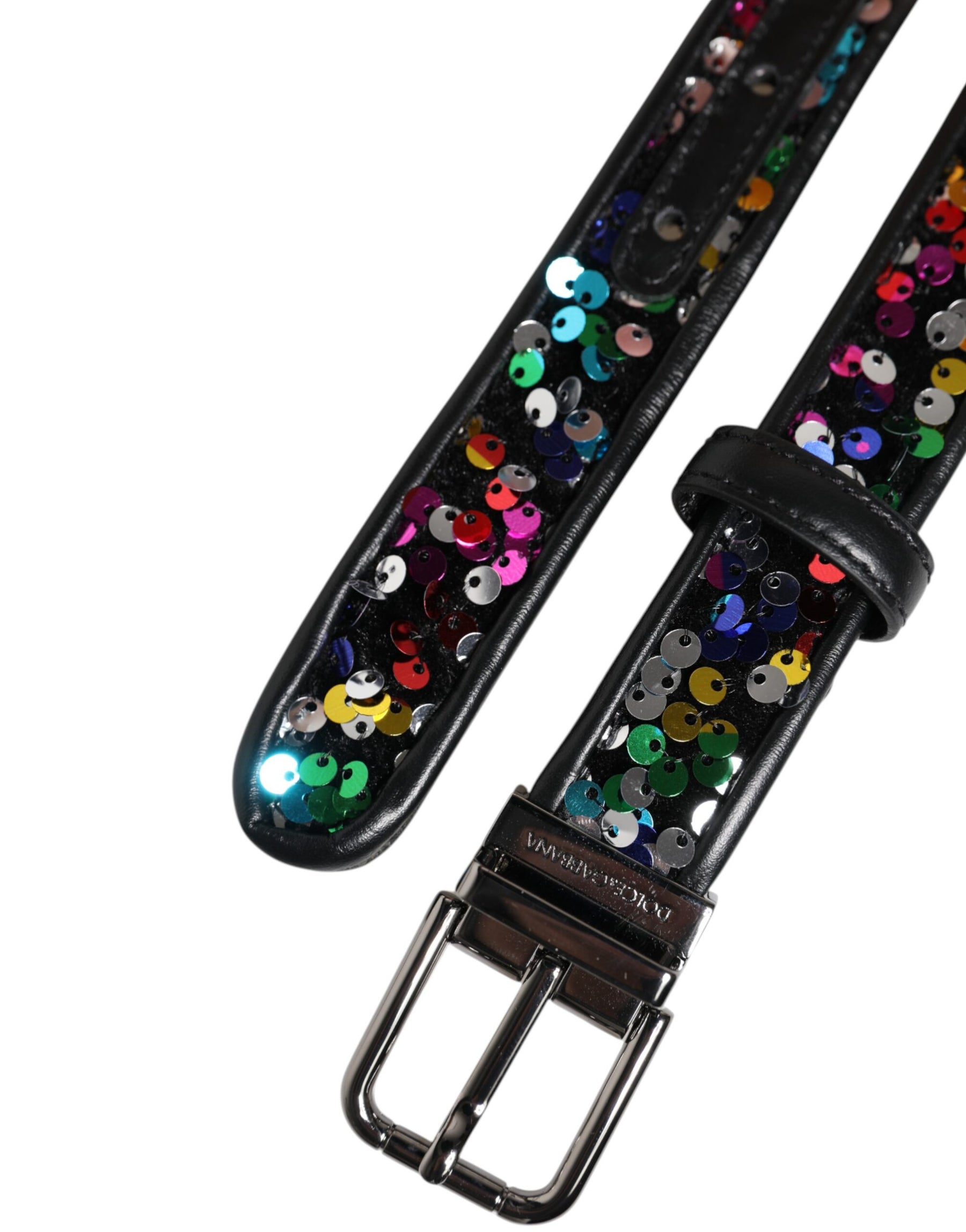 Dolce & Gabbana Black Sequin Embellished Metal Buckle Belt | Regal Royce
