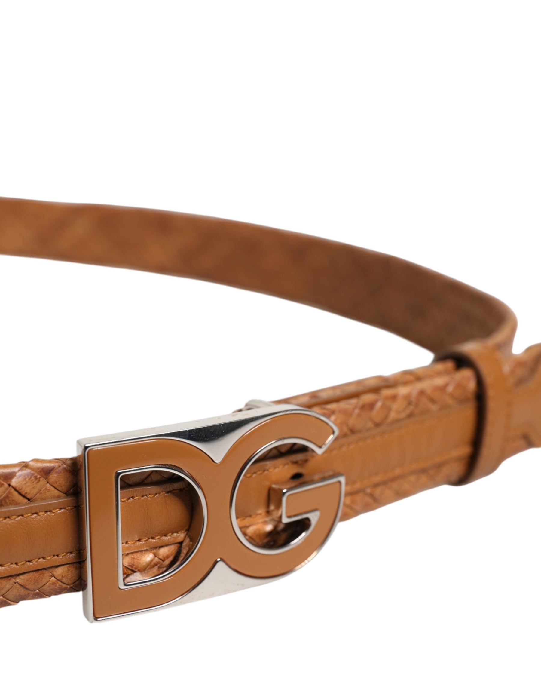 Dolce & Gabbana Brown Braided Metal DG Logo Buckle Belt | Regal Royce