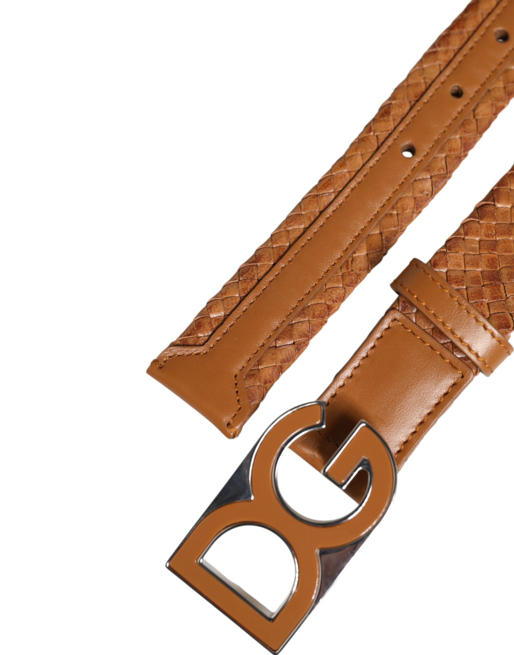 Dolce & Gabbana Brown Braided Metal DG Logo Buckle Belt | Regal Royce