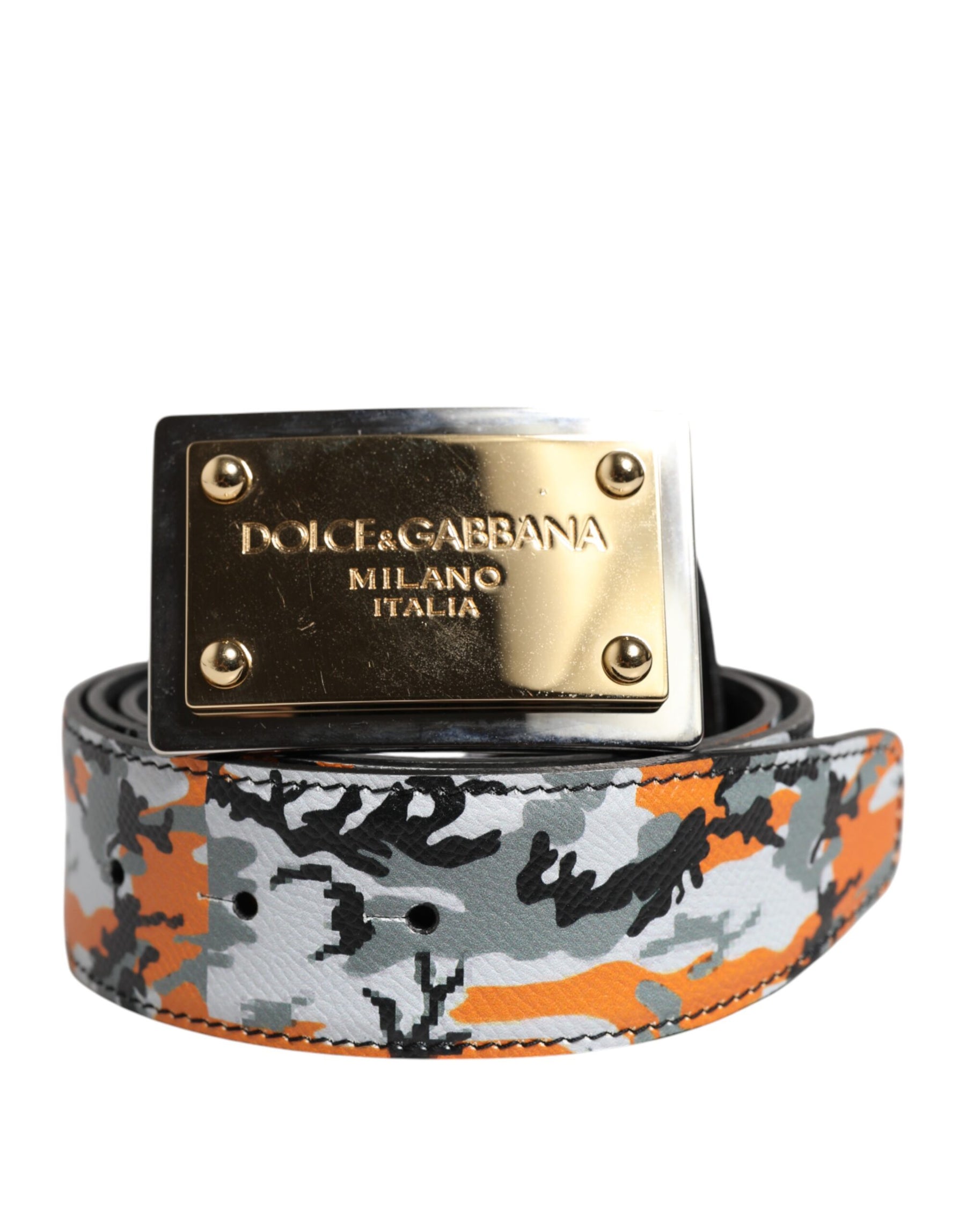 Dolce & Gabbana Multicolor Camouflage Metal Logo Buckle Belt | Regal Royce