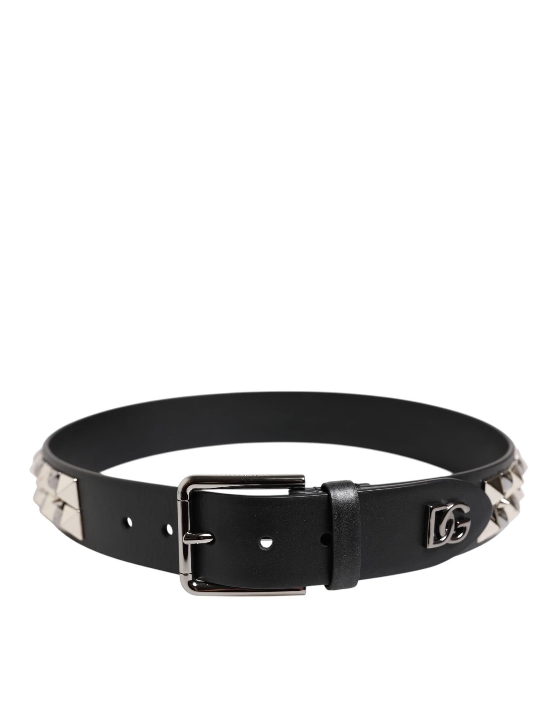 Dolce & Gabbana Black Leather Studded DG Metal Buckle Belt | Regal Royce