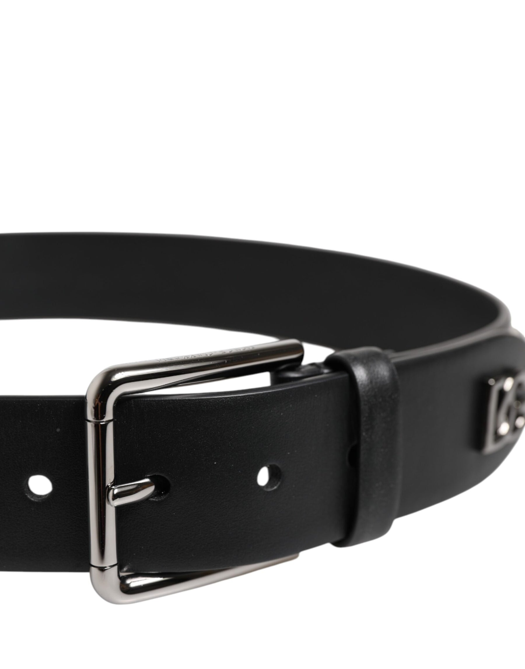 Dolce & Gabbana Black Leather Studded DG Metal Buckle Belt | Regal Royce