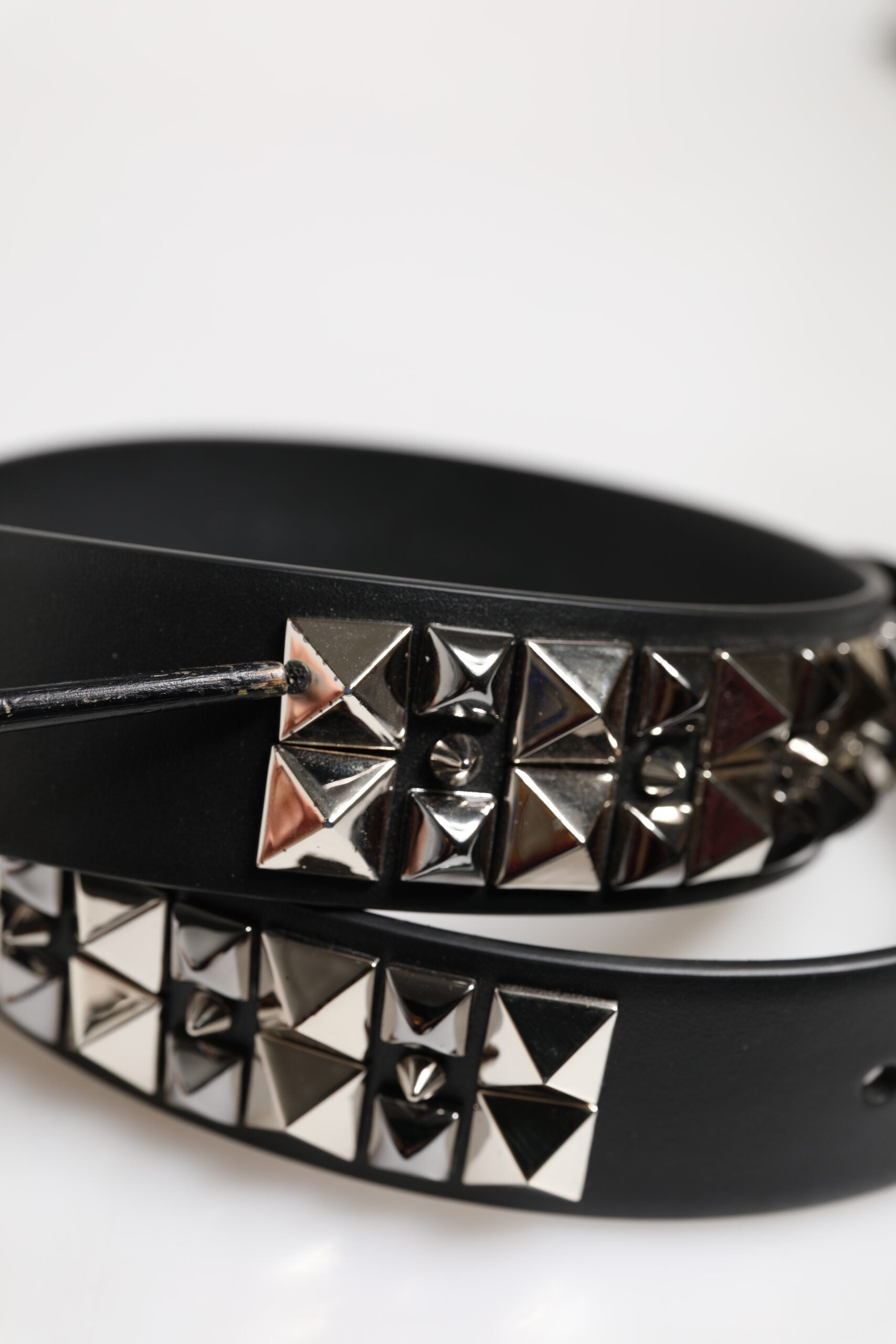 Dolce & Gabbana Black Leather Studded DG Metal Buckle Belt | Regal Royce