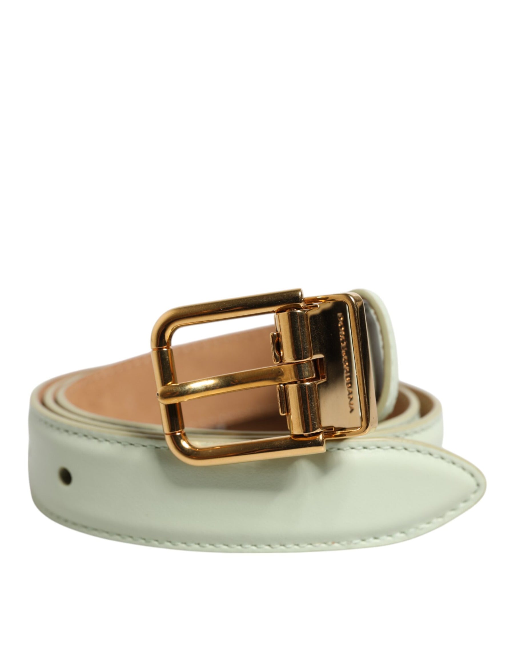 Dolce & Gabbana Light Green Leather Gold Metal Buckle Belt | Regal Royce