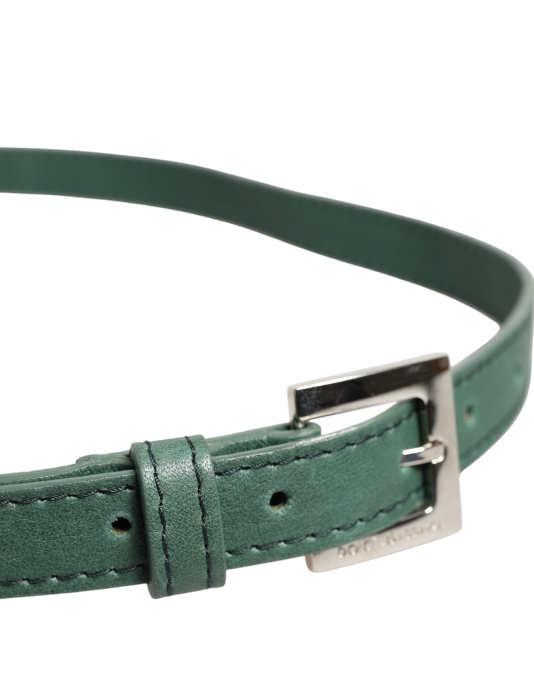 Dolce & Gabbana Dark Green Leather Silver Metal Buckle Belt | Regal Royce