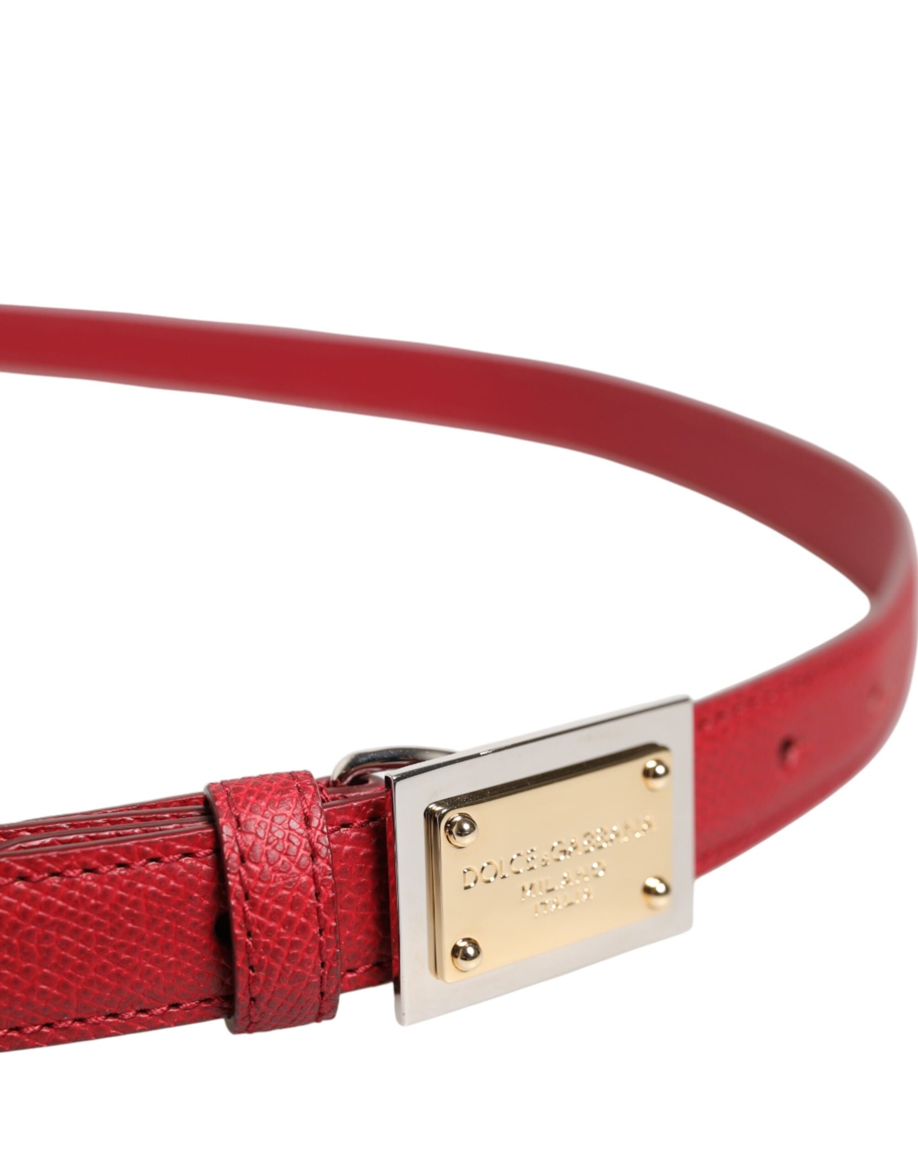 Dolce & Gabbana Red Leather Square Metal Buckle Cintura Belt | Regal Royce