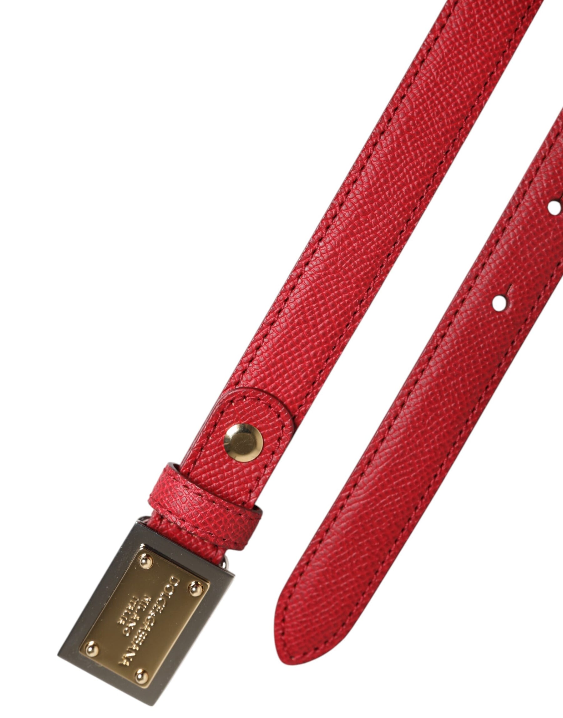 Dolce & Gabbana Red Leather Square Metal Buckle Cintura Belt | Regal Royce