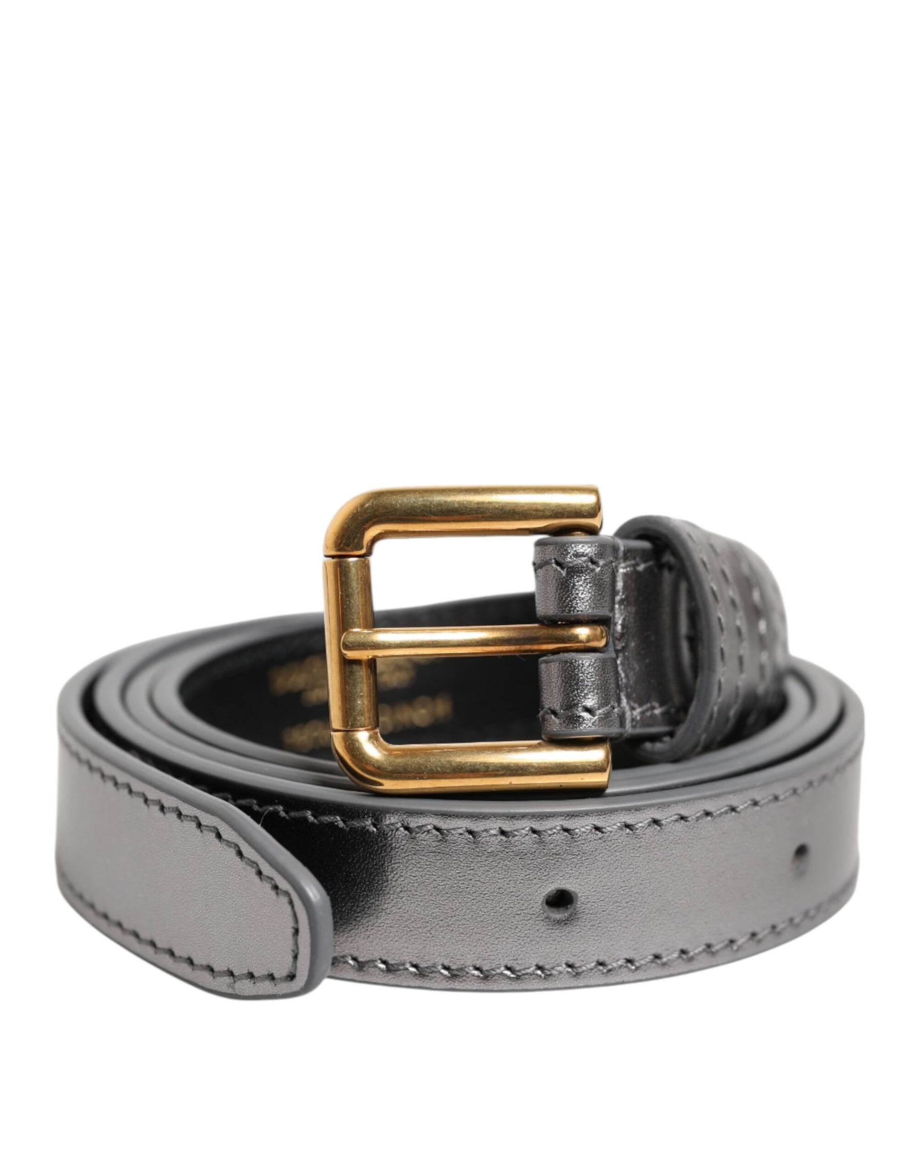 Dolce & Gabbana Silver Logo Engraved Metal Waist Buckle Belt | Regal Royce