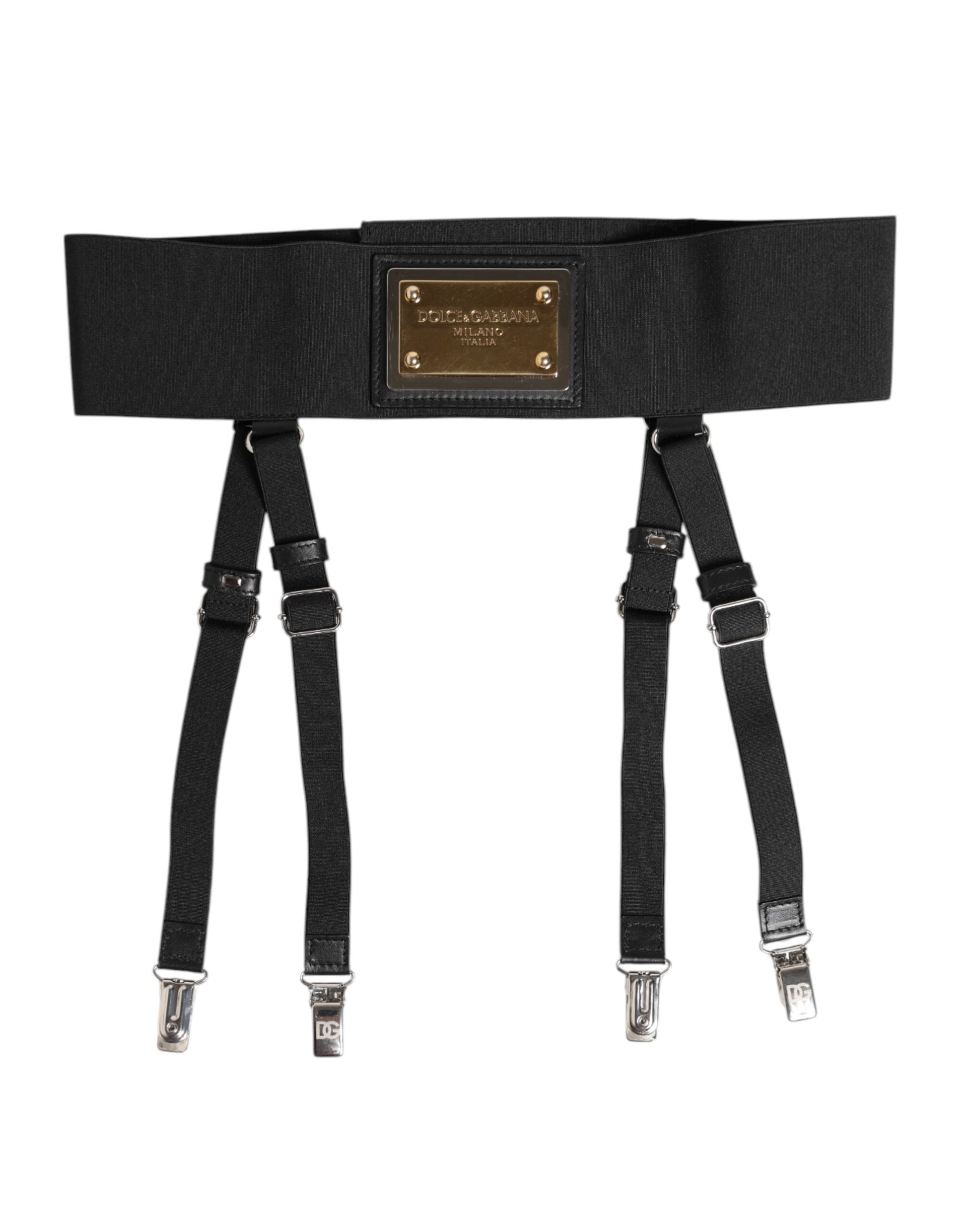 Dolce & Gabbana Black Leather Logo Wide Waist Belt Suspender