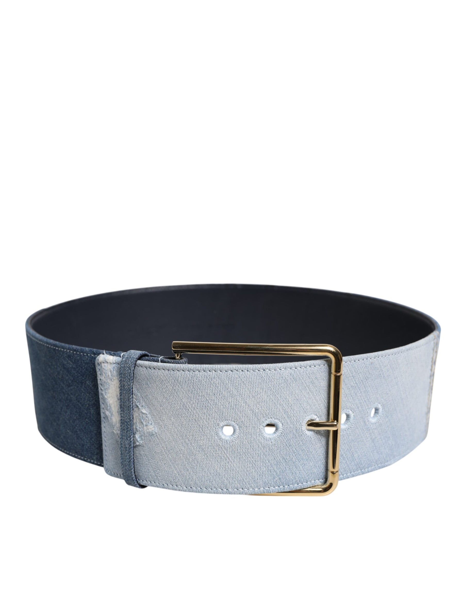 Dolce & Gabbana Two Tone Blue Denim Gold Metal Buckle Belt | Regal Royce