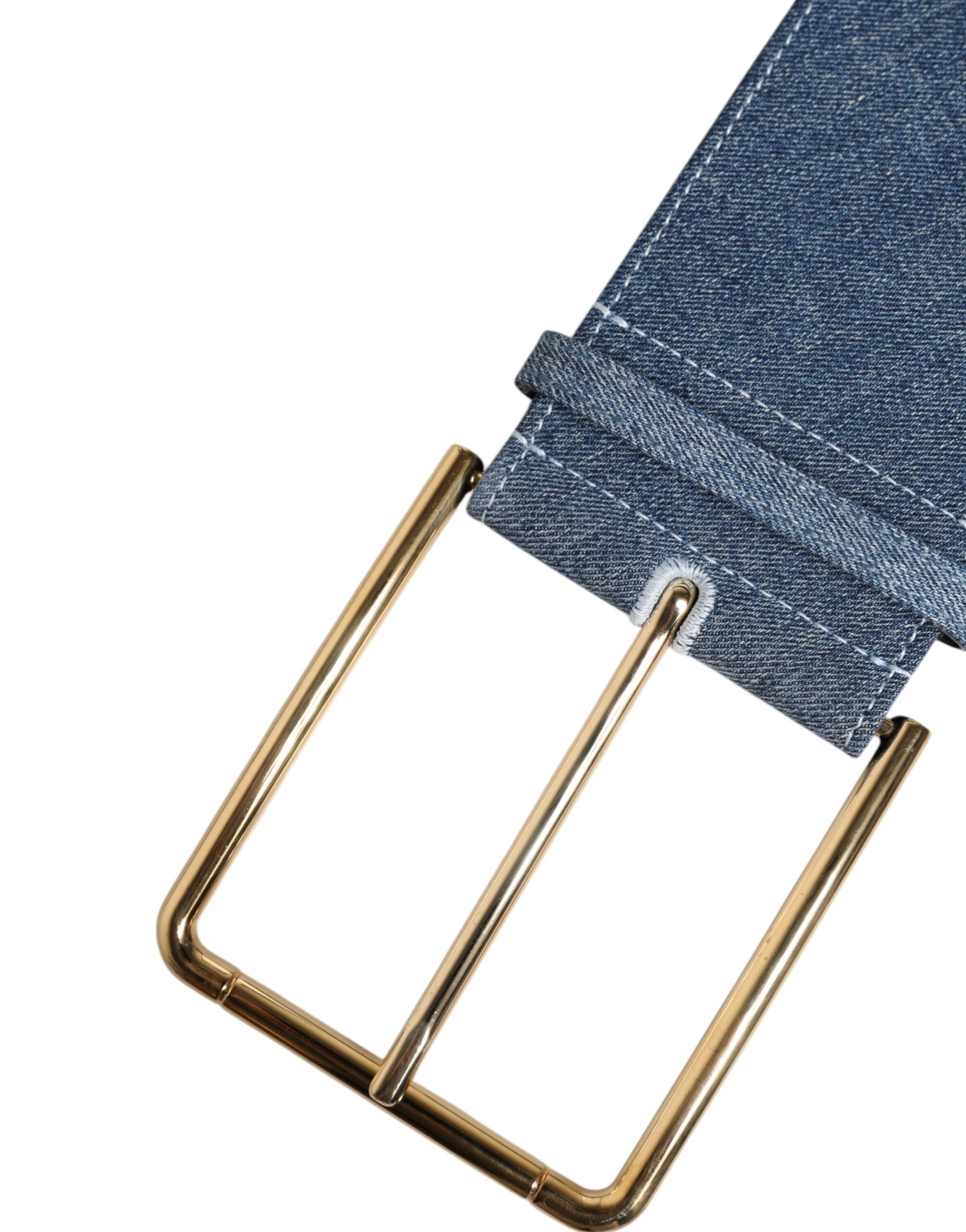 Dolce & Gabbana Two Tone Blue Denim Gold Metal Buckle Belt | Regal Royce