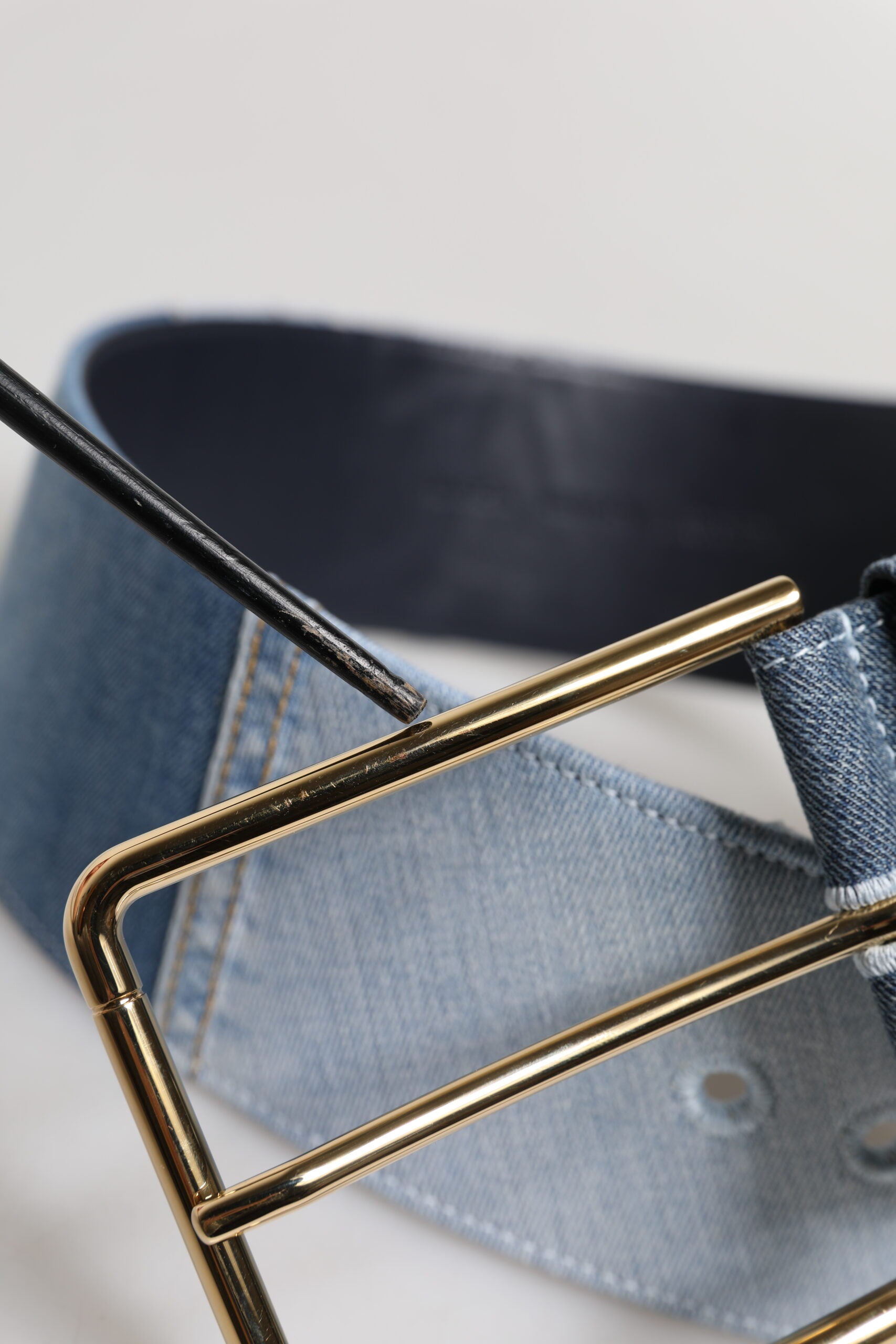 Dolce & Gabbana Two Tone Blue Denim Gold Metal Buckle Belt | Regal Royce