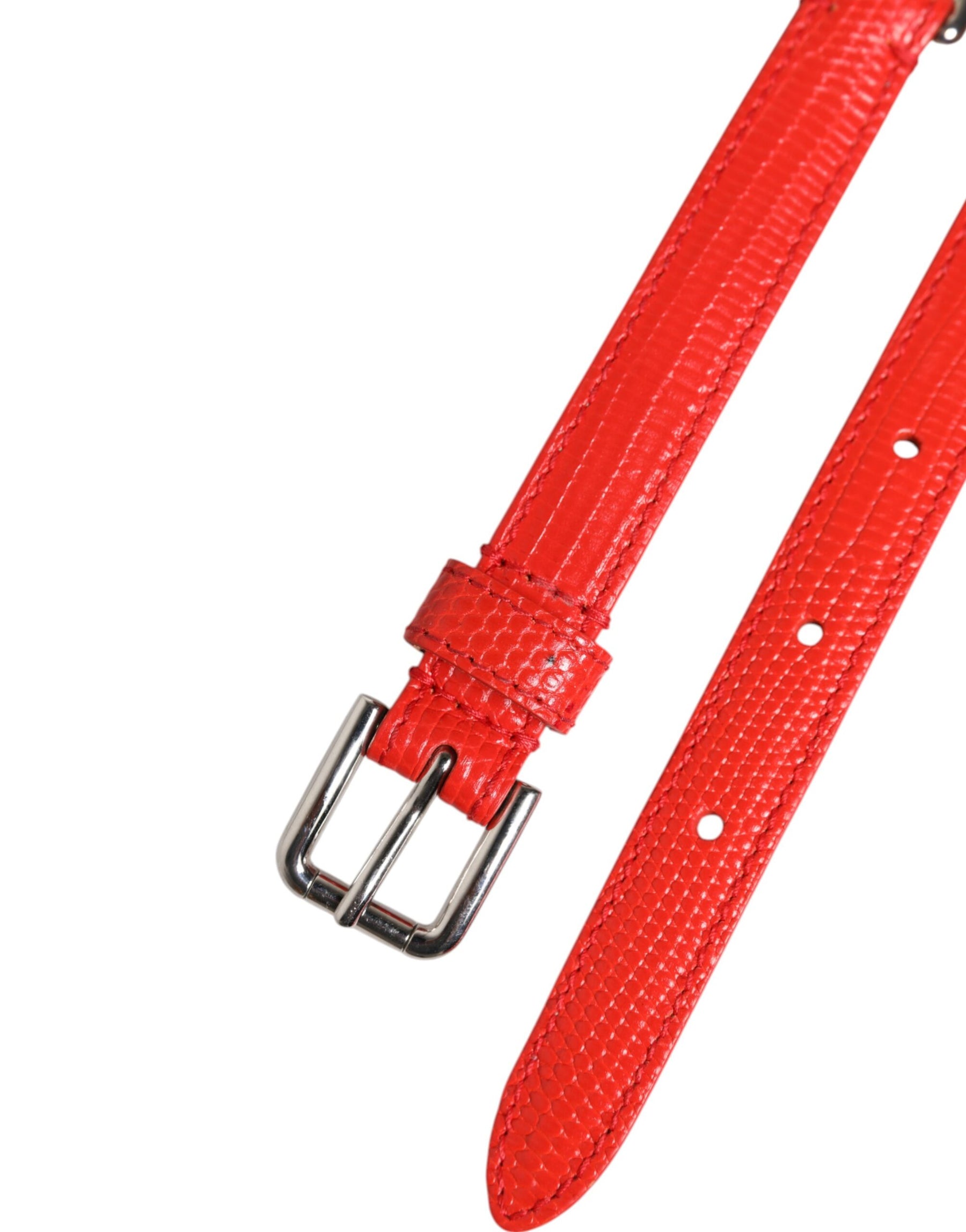 Dolce & Gabbana Red Leather Silver Chain Floral Cintura Belt | Regal Royce