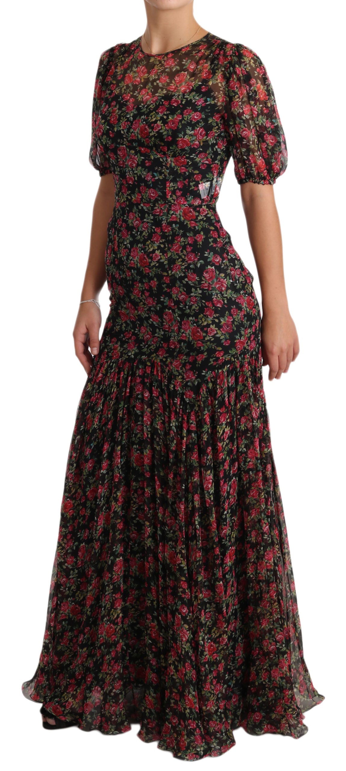 Dolce & Gabbana Black Floral Roses A-Line Shift Gown Dress | Regal Royce
