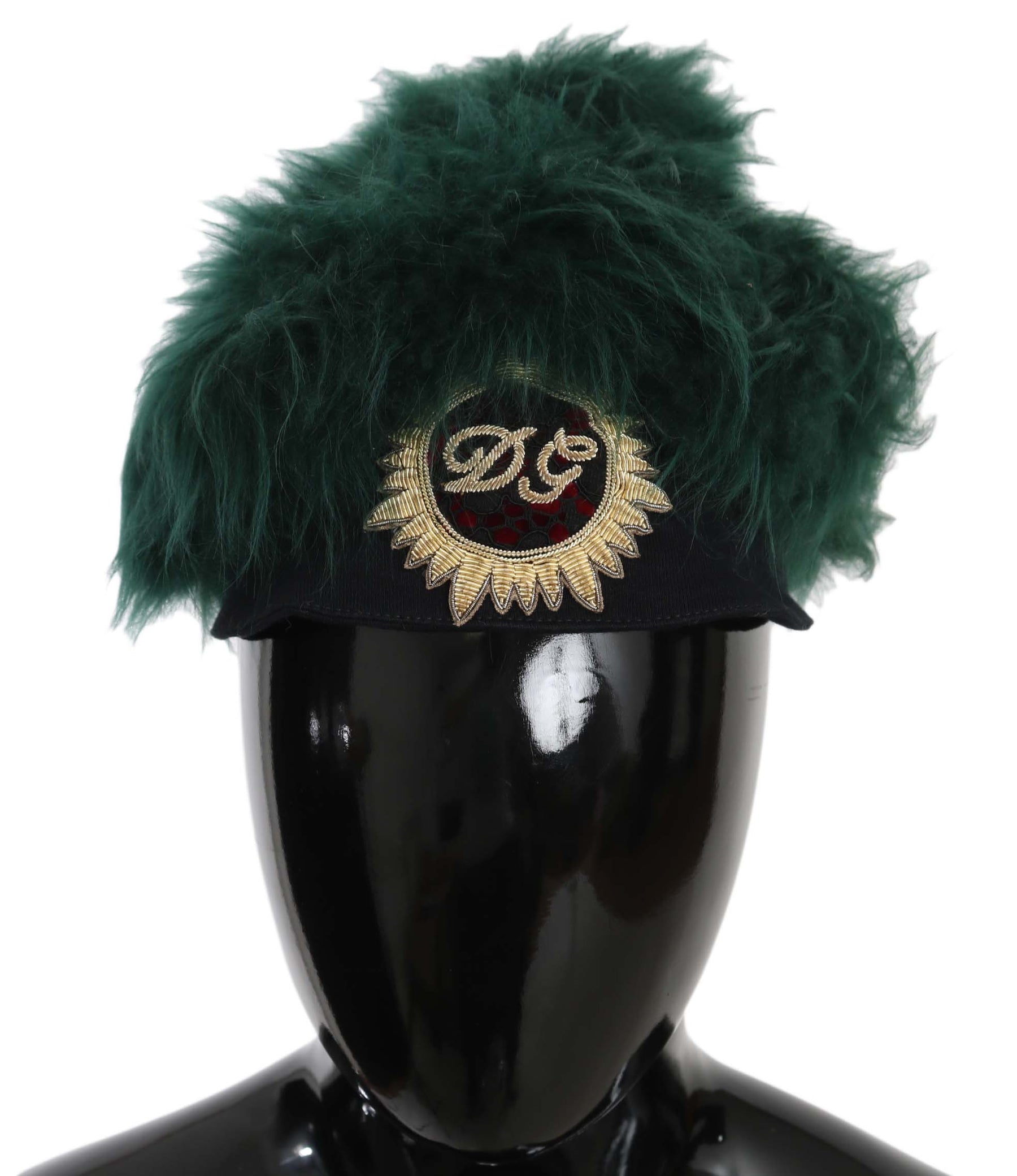 Dolce & Gabbana Green Fur DG Logo Embroidered Cloche Hat | Regal Royce
