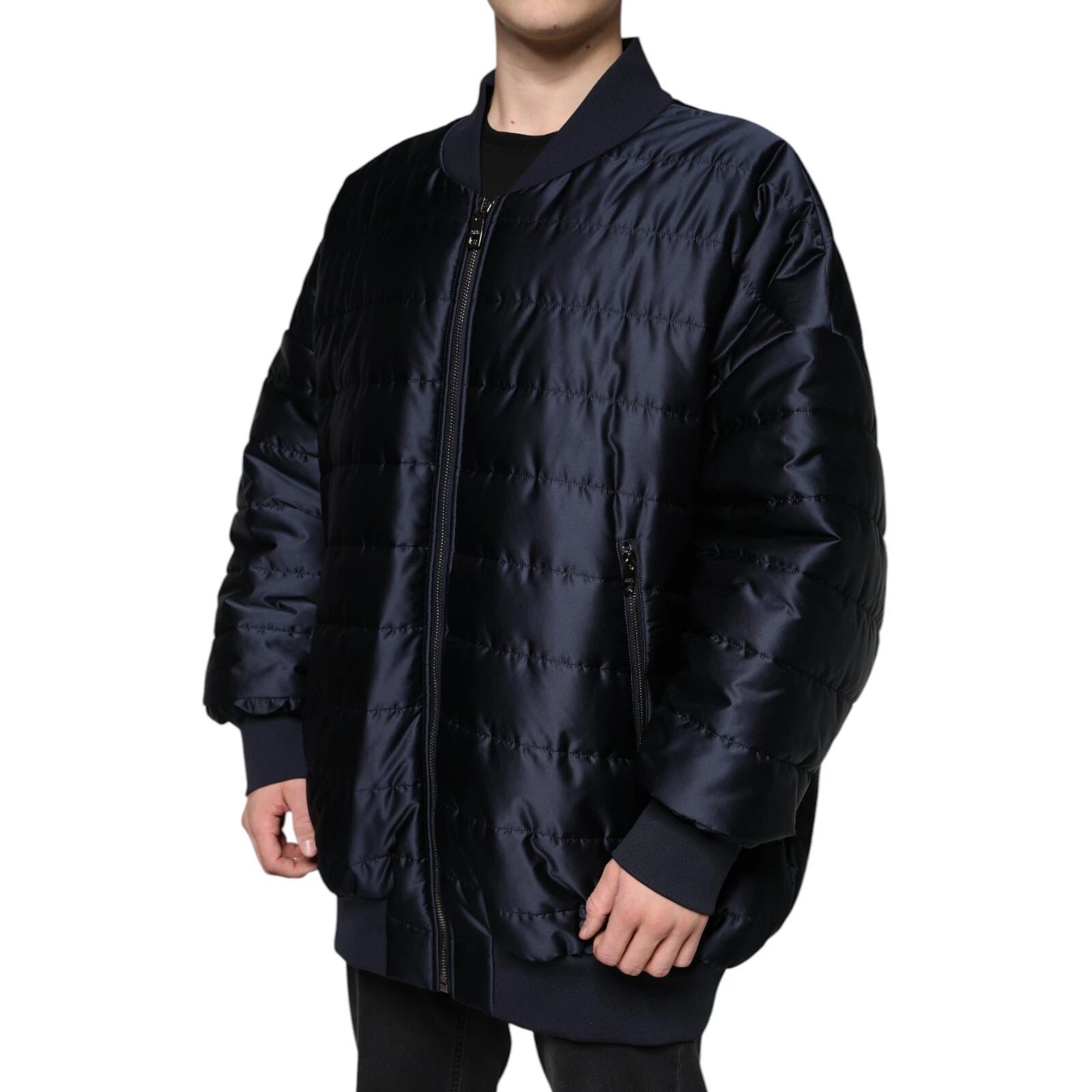 Dolce & Gabbana Dark Blue Quilted Full Zip Bomber Jacket | Regal Royce