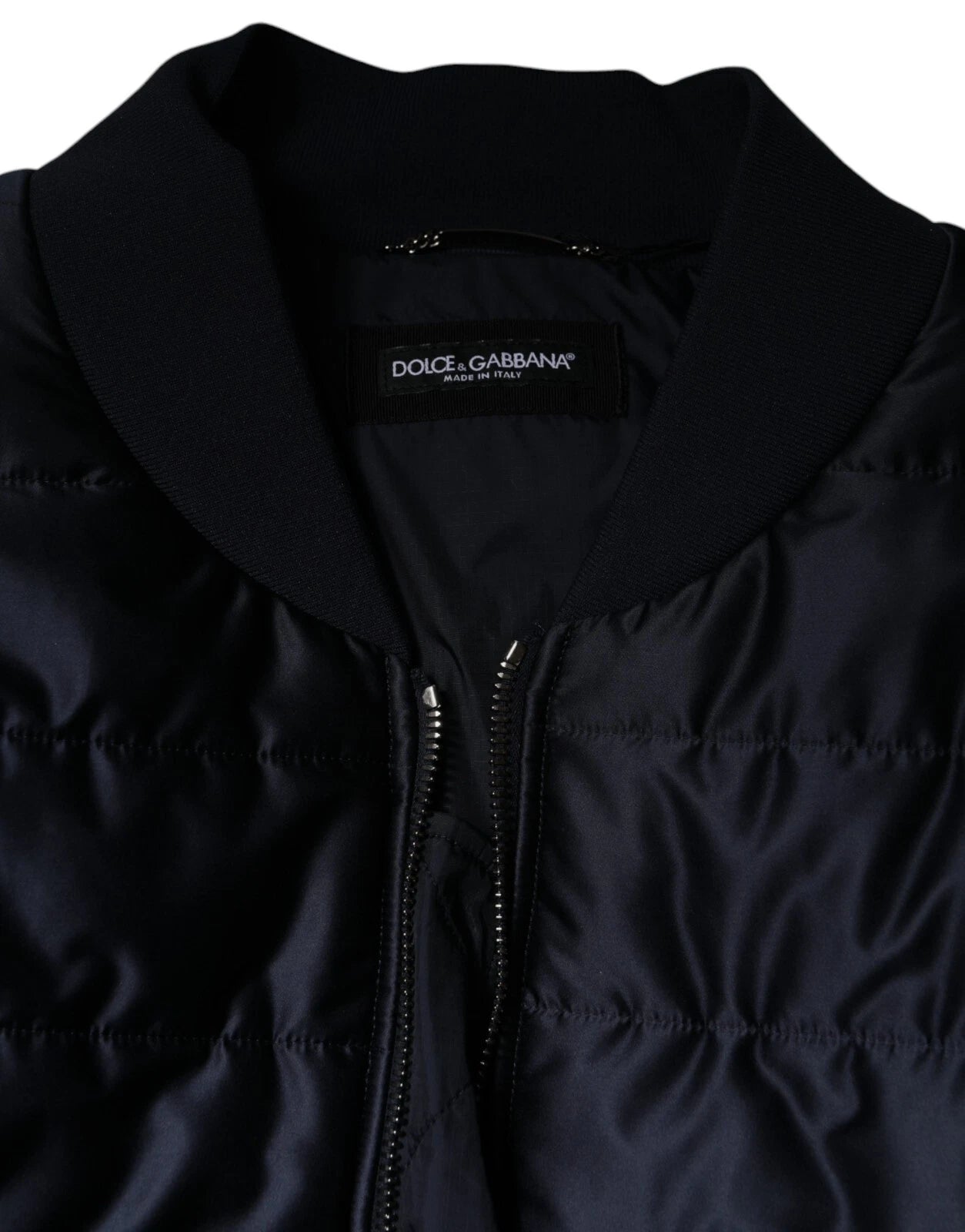 Dolce & Gabbana Dark Blue Quilted Full Zip Bomber Jacket | Regal Royce