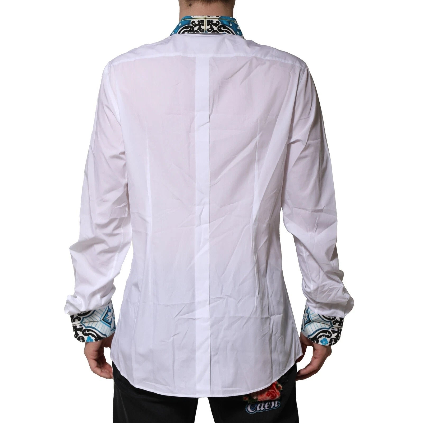 Dolce & Gabbana White Majolica Detailing GOLD Dress Shirt