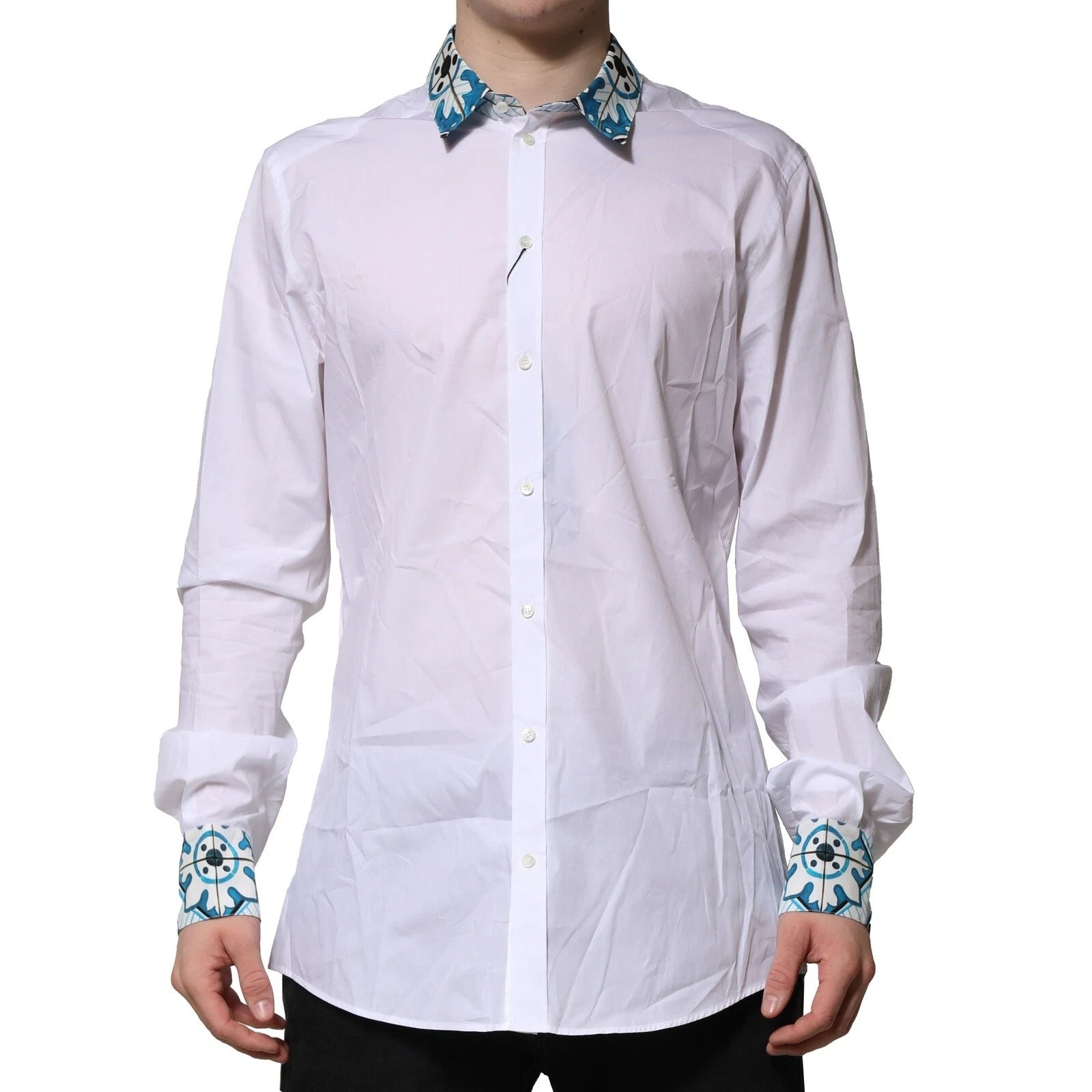 Dolce & Gabbana White Majolica Detailing GOLD Dress Shirt