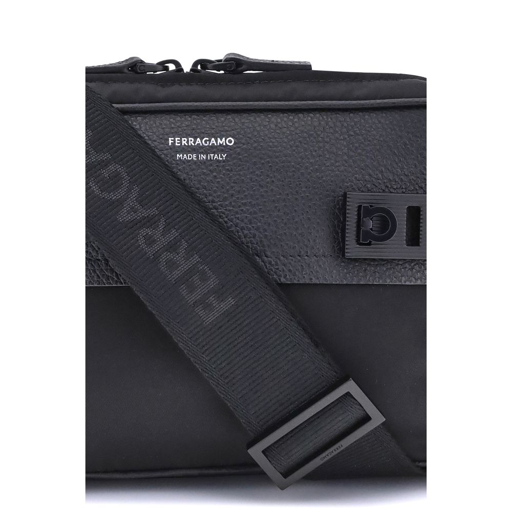 Ferragamo Black Calf Leather Bos Taurus Shoulder Bag | Regal Royce