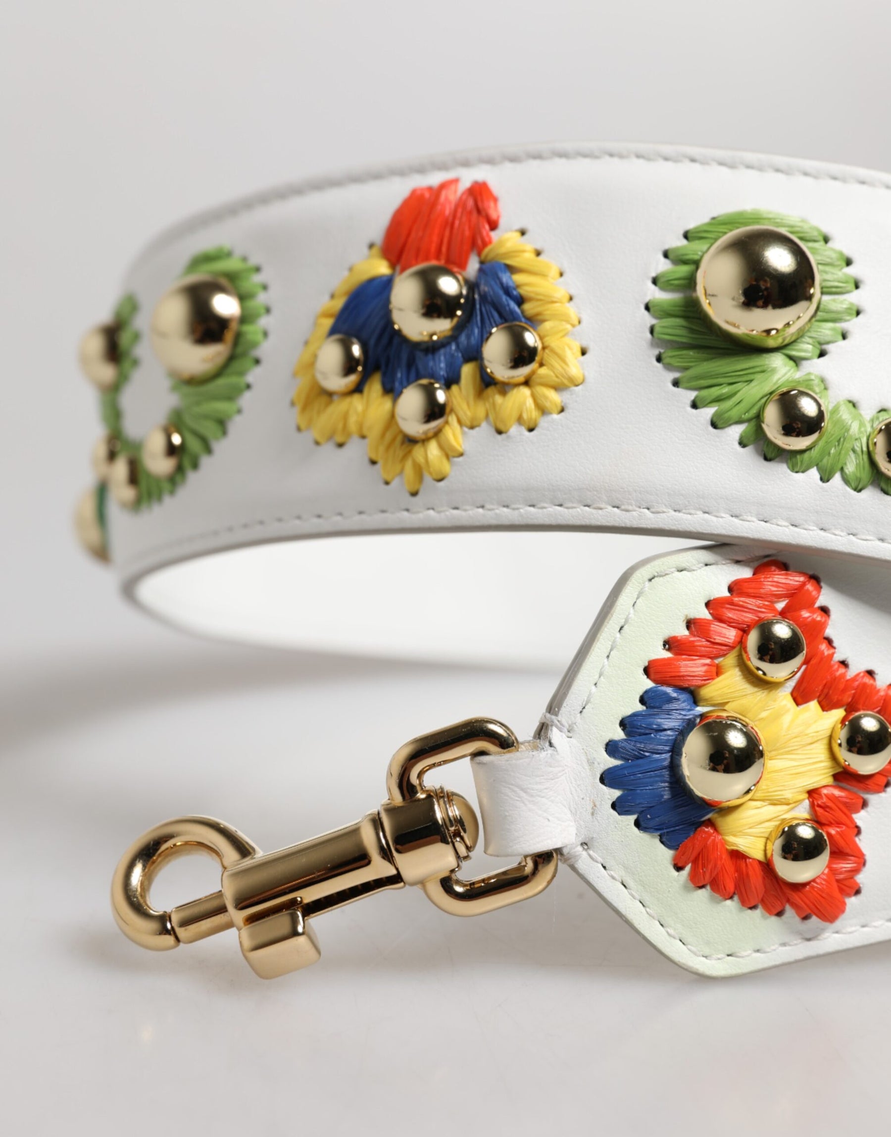 Dolce & Gabbana White Calfskin Raffia Embroidered Patchwork Shoulder Strap | Regal Royce