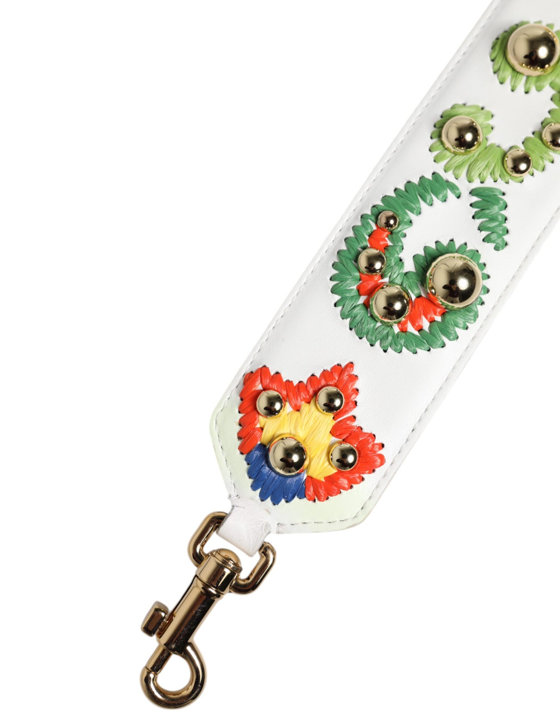 Dolce & Gabbana White Calfskin Raffia Embroidered Patchwork Shoulder Strap | Regal Royce