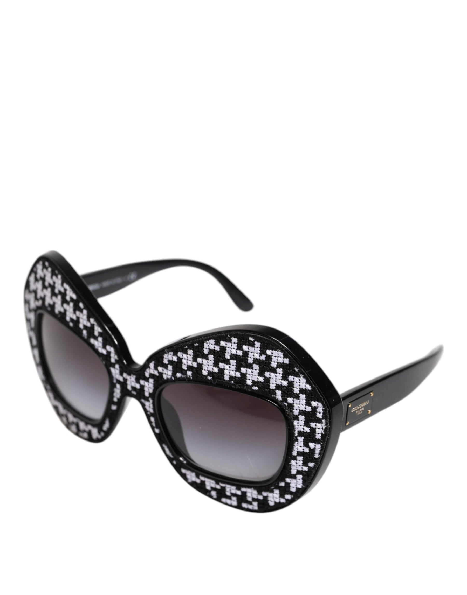 Dolce & Gabbana Black White PIED DE POULE Print Oversized Shades Sunglasses | Regal Royce