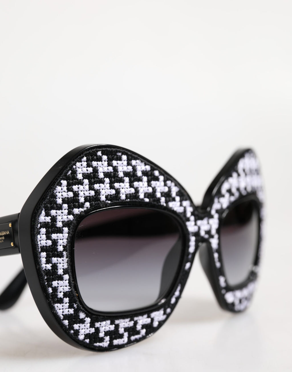 Dolce & Gabbana Black White PIED DE POULE Print Oversized Shades Sunglasses