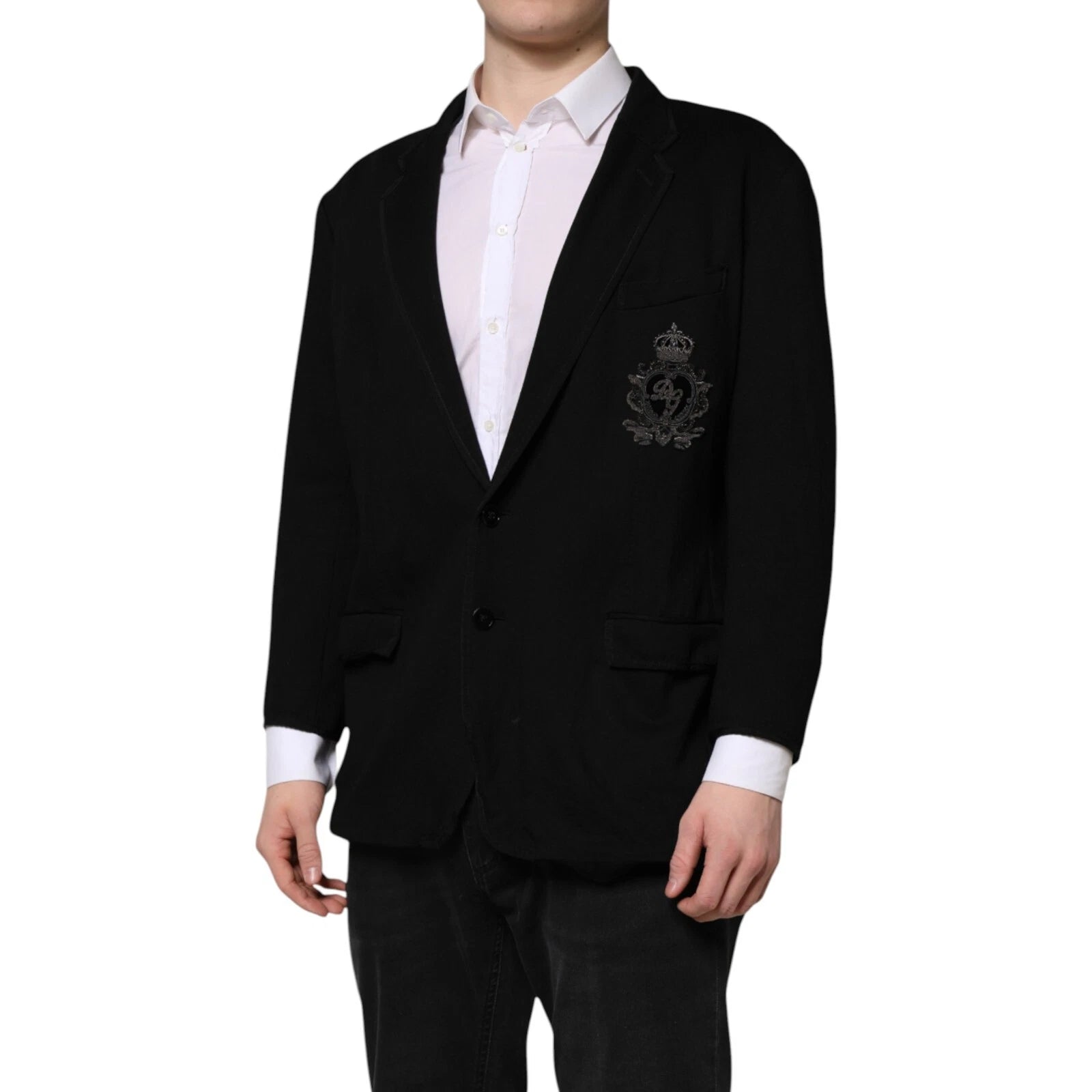 Dolce & Gabbana Black Viscose DG Crown Blazer Coat Jacket | Regal Royce