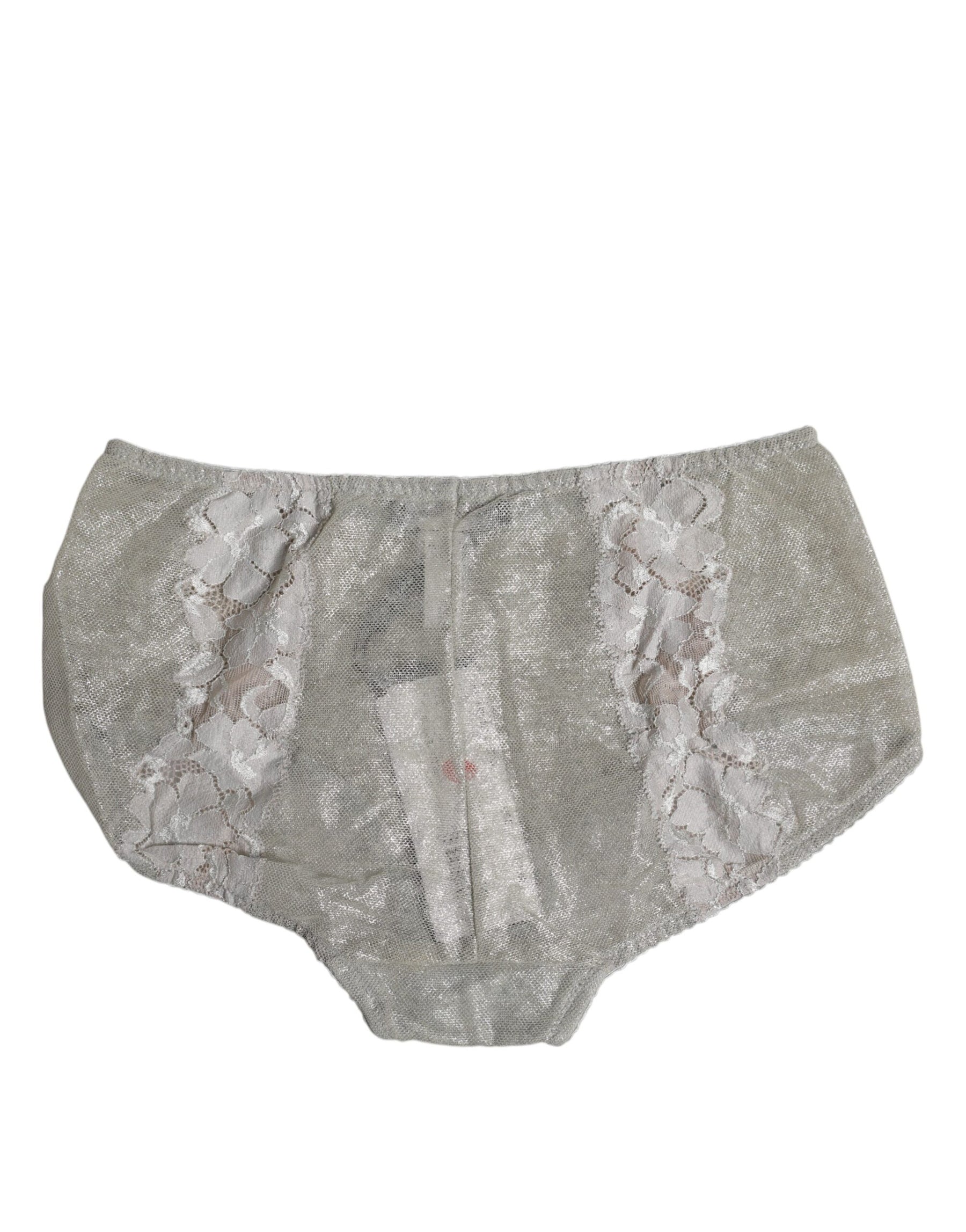 Dolce & Gabbana Gray Cotton Floral Lace High Waist Panty Underwear | Regal Royce