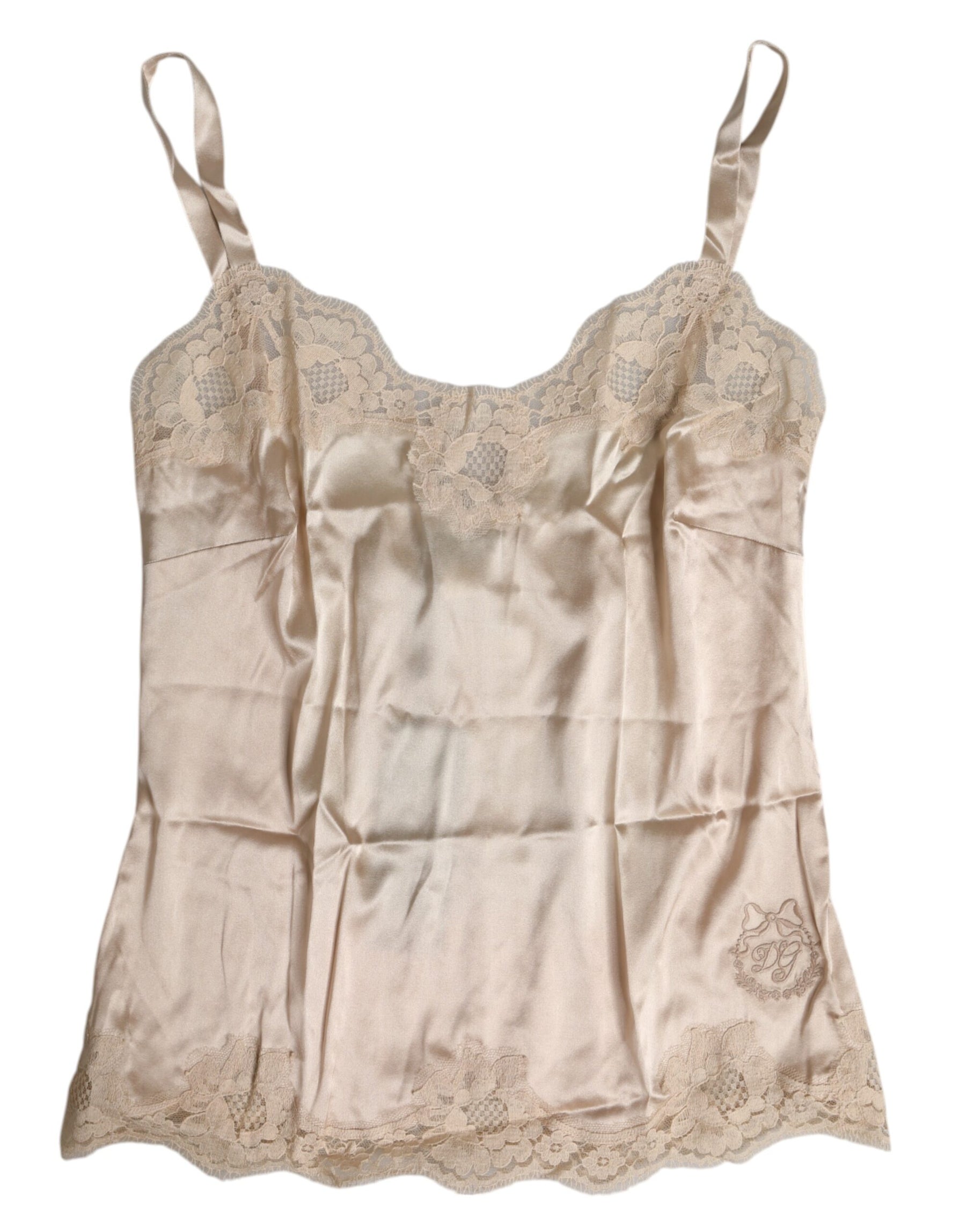 Dolce & Gabbana Beige Lace Silk Satin Tank Lingerie Underwear | Regal Royce